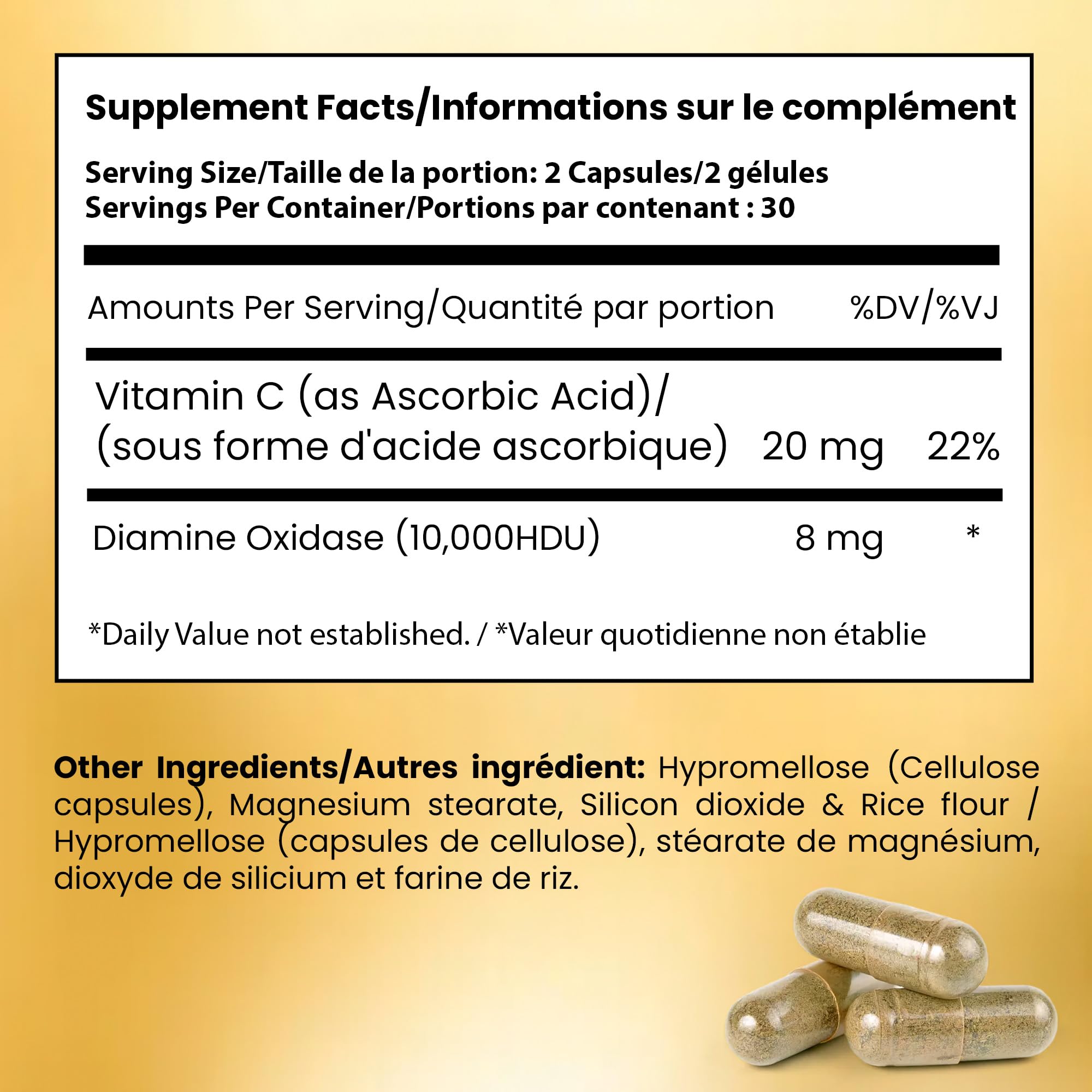 Infuse Allurè Histamine Blocker Capsules ingredients list on back