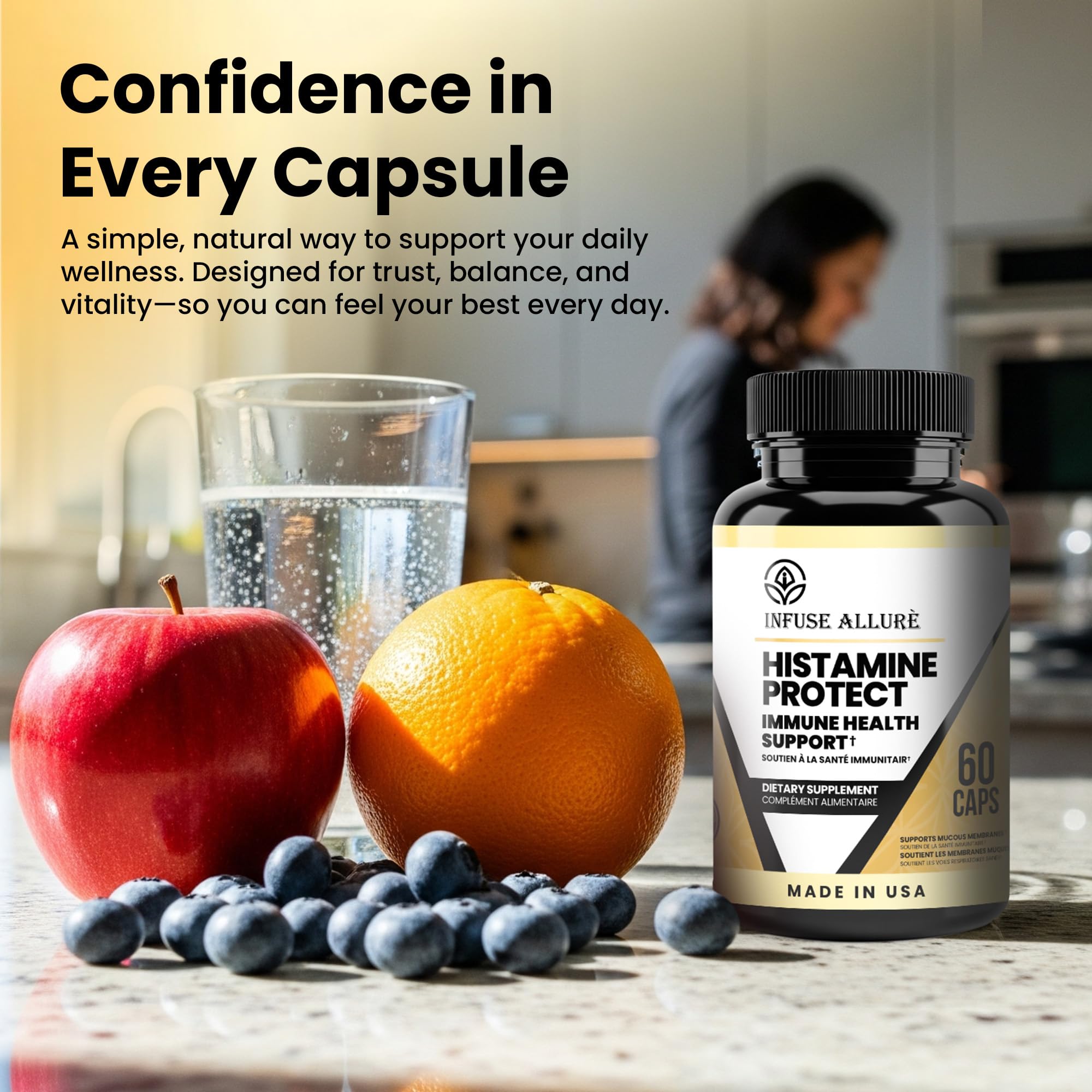 Infuse Allurè Histamine Blocker Capsules with a glass of water