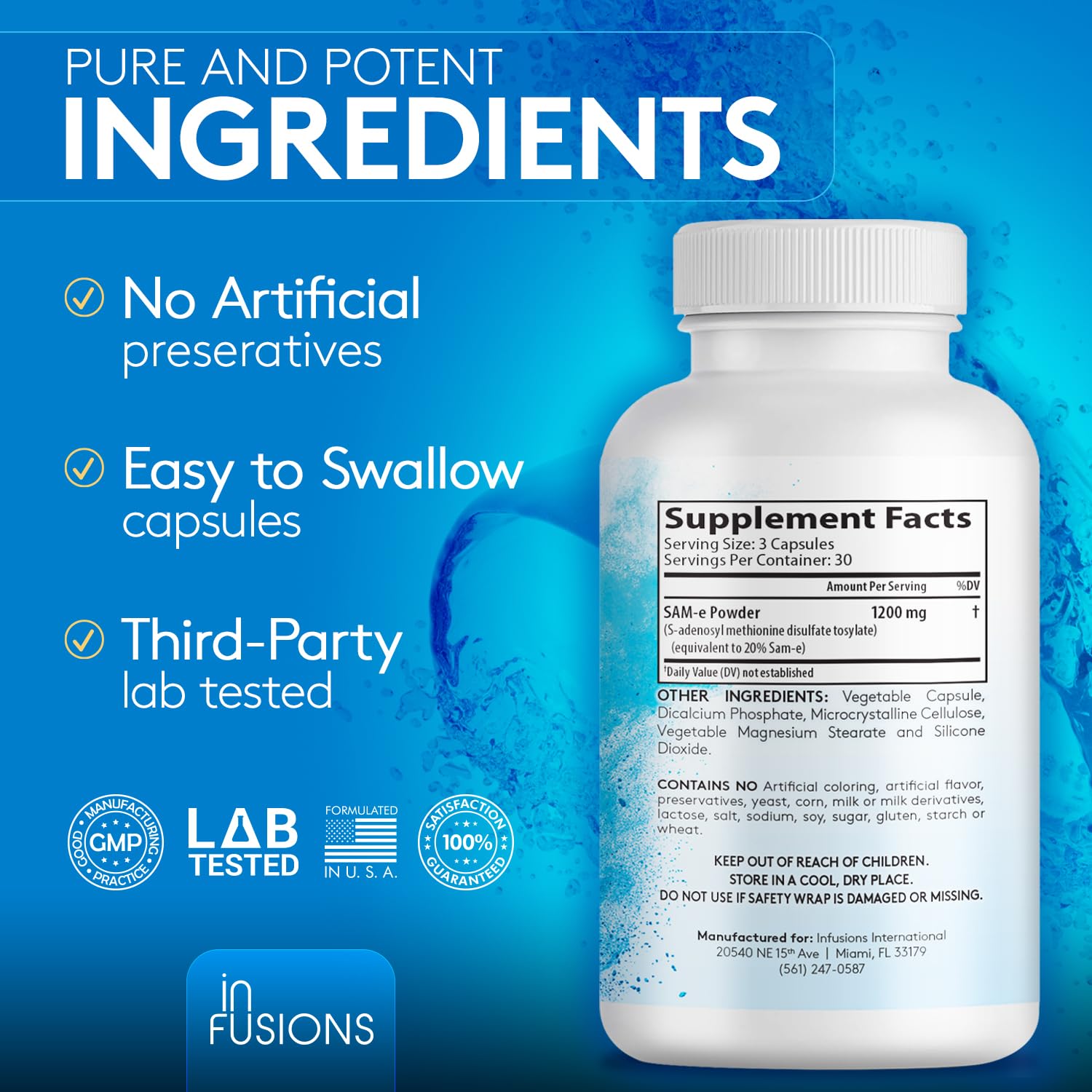Infusions International SAM-e supplement bottle back view