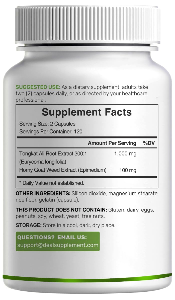 Ingredients list for DEAL SUPPLEMENT Horny Goat Weed & Tongkat Ali Capsules