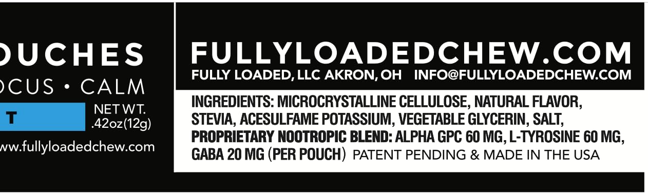 Ingredients list for Fully Loaded Bullseye ALPHA Nootropic Pouches