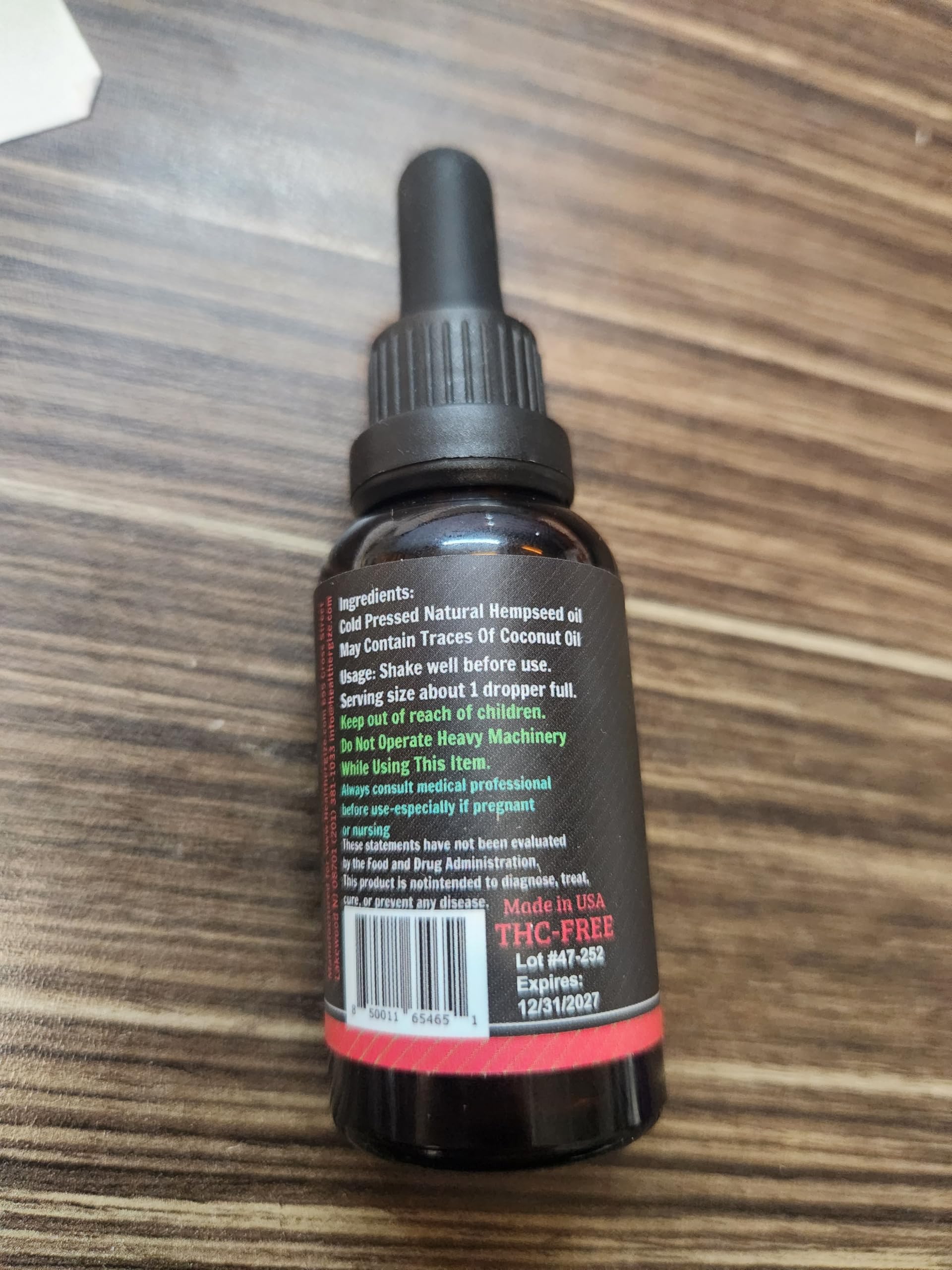 Ingredients list for Healthergize Hemp Seed Oil