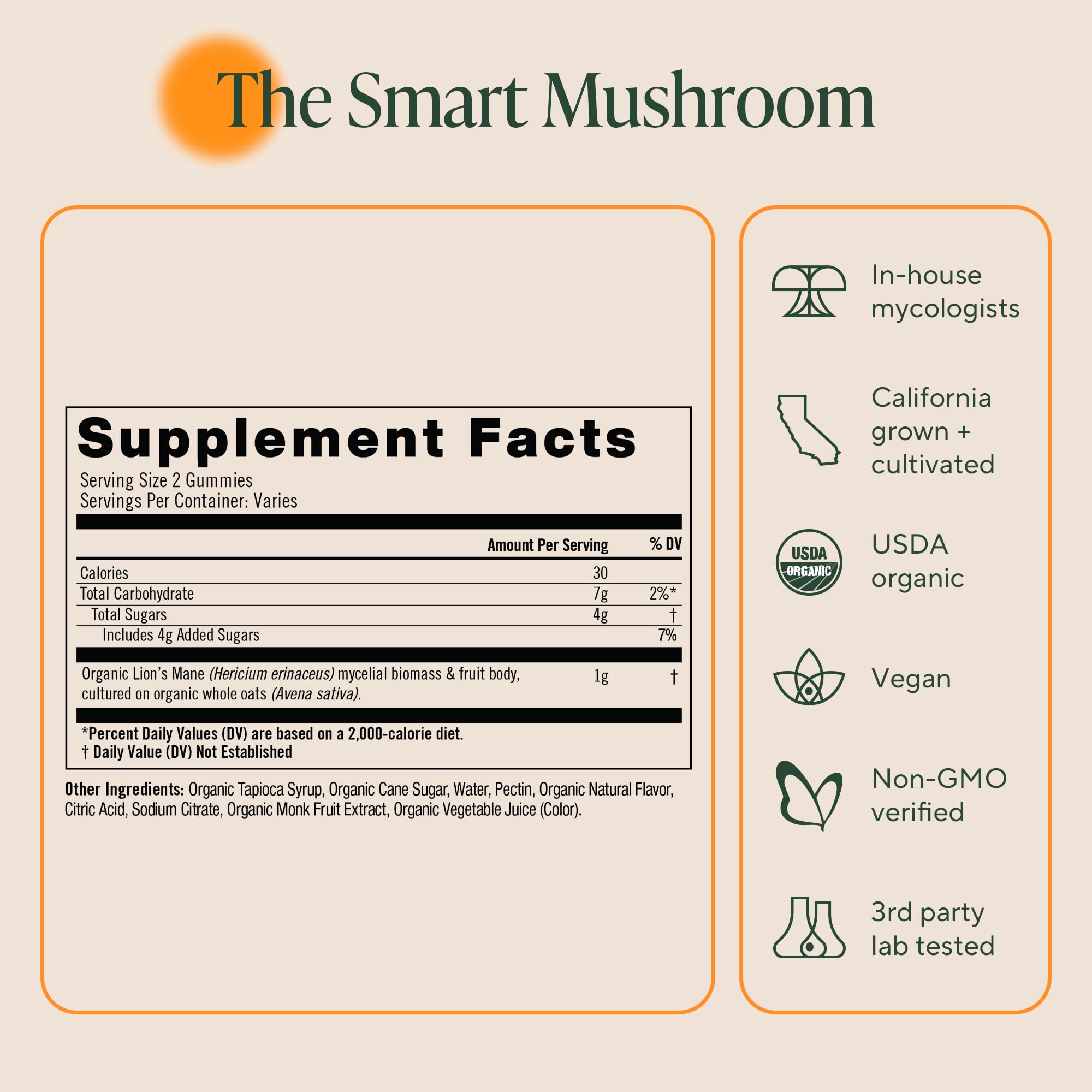 Ingredients list for OM MUSHROOM SUPERFOOD Lion's Mane Gummies