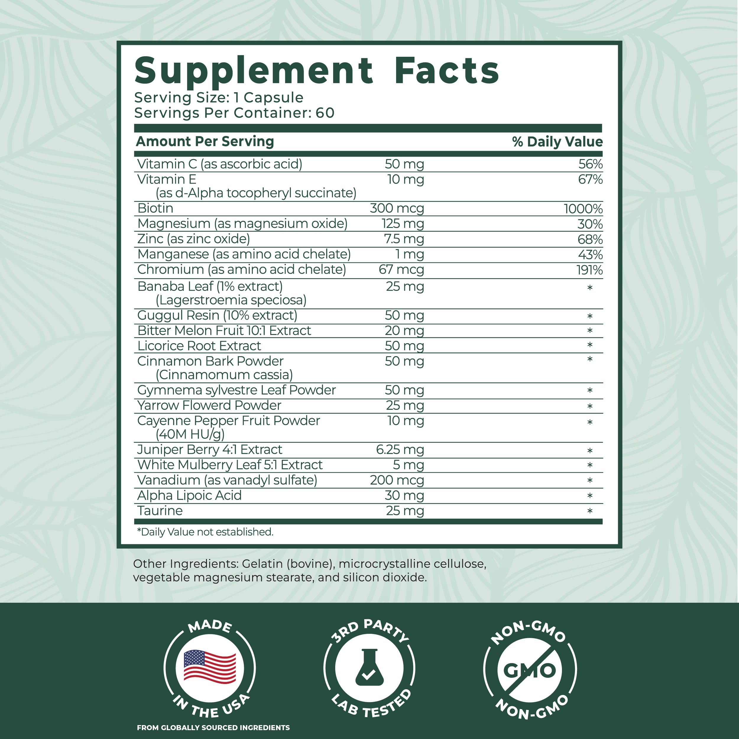 Ingredients list for PurePremium Supplements Cinnamon Blood Sugar Support