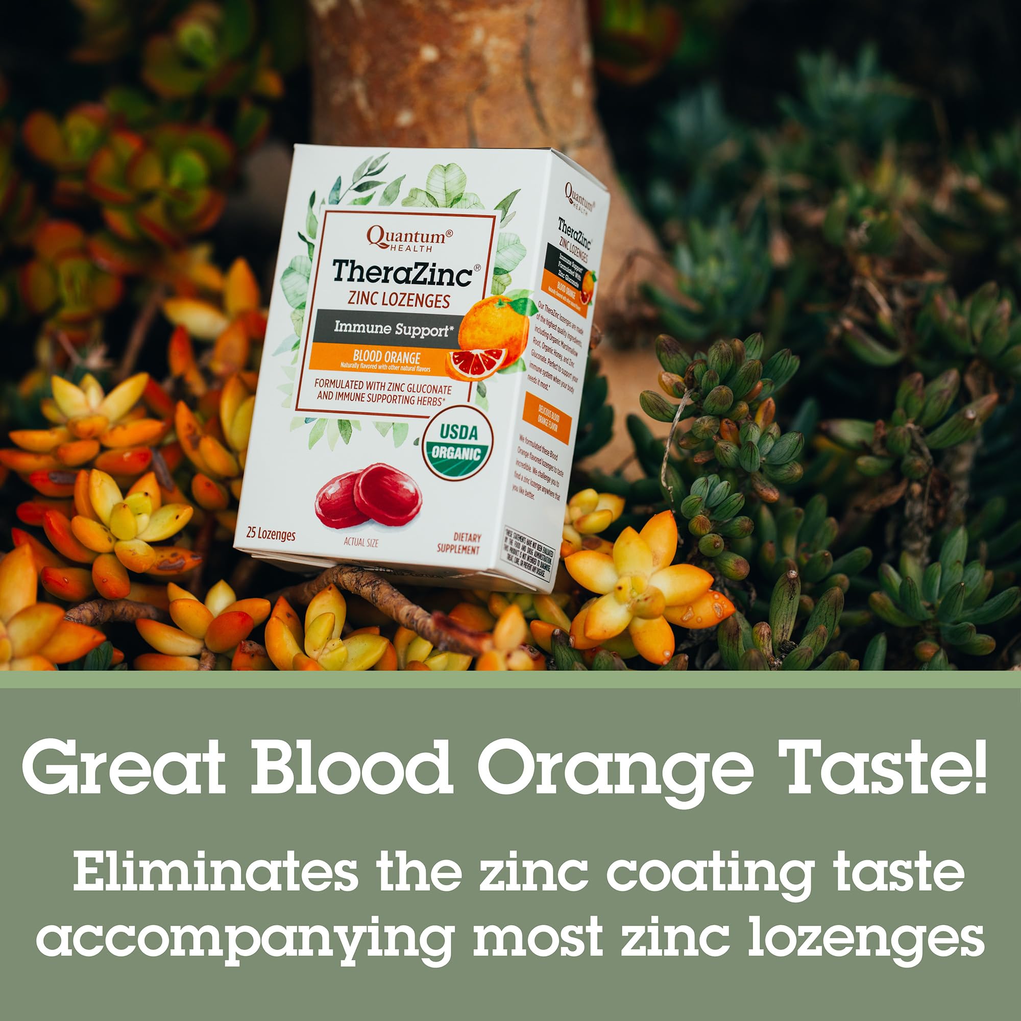 Ingredients list for Quantum TheraZinc Organic Blood Orange Zinc Lozenges