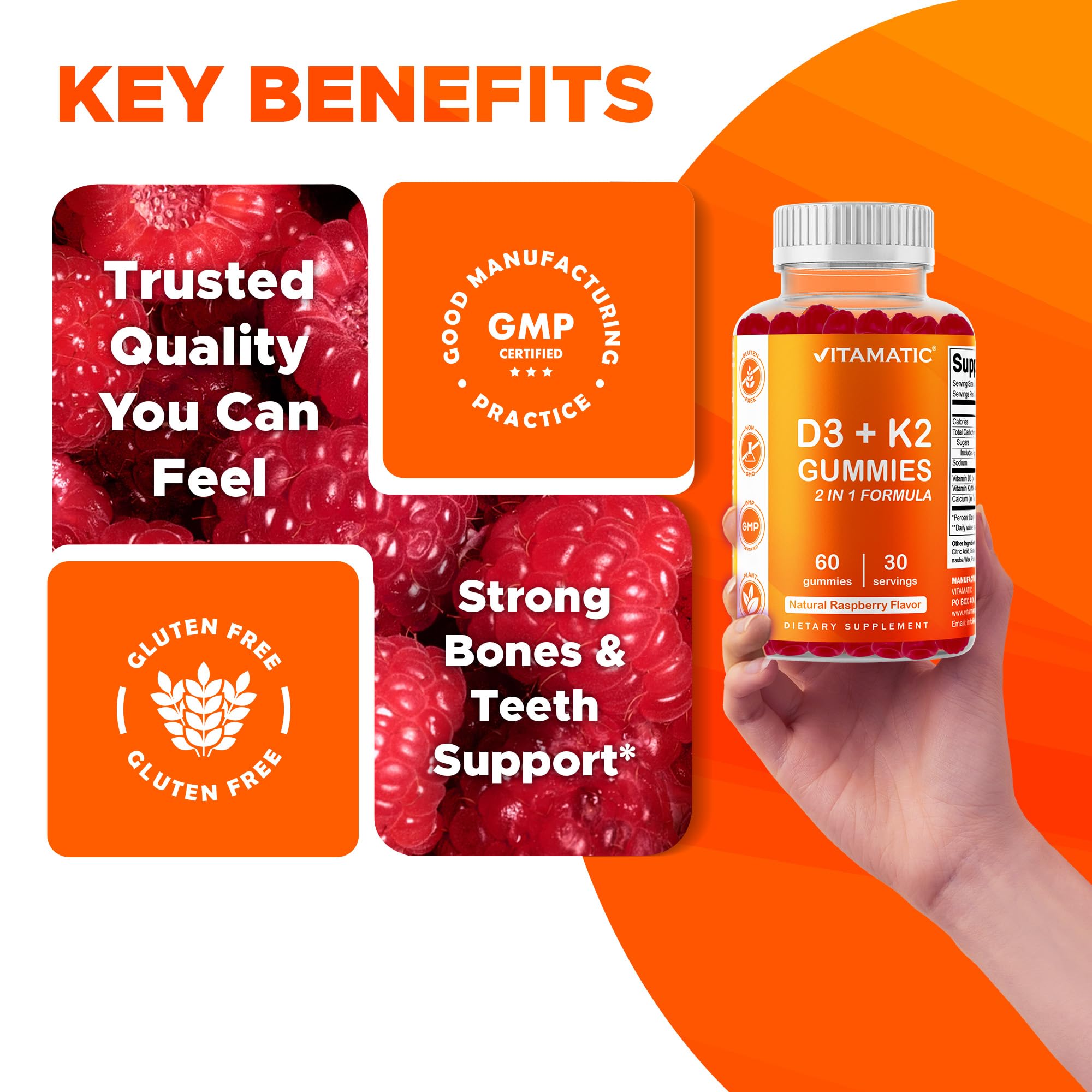 Ingredients list for Vitamatic Vitamin D3 & K2 Gummies
