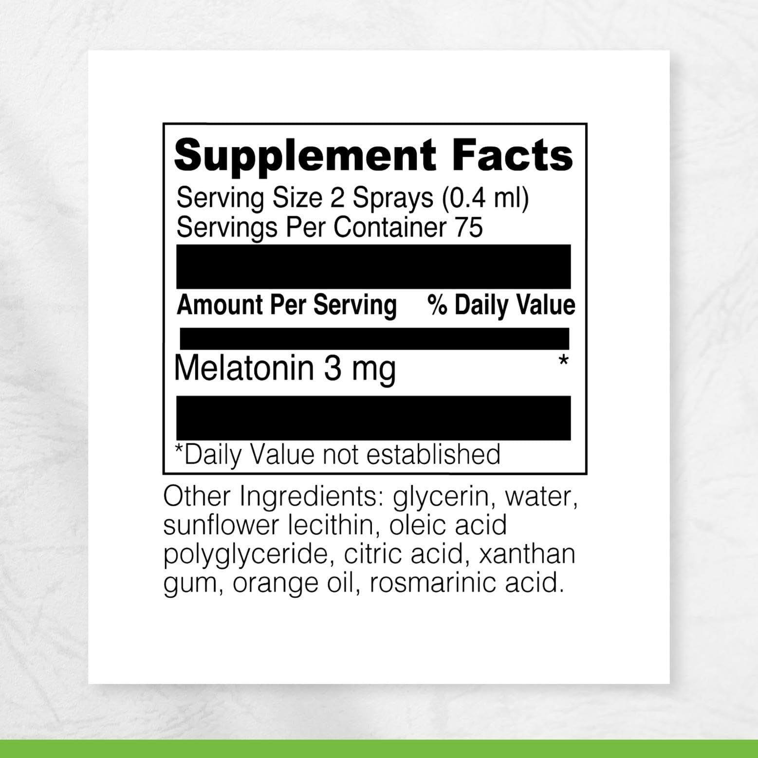 Ingredients list of DAVINCI Liposomal Melatonin Spray
