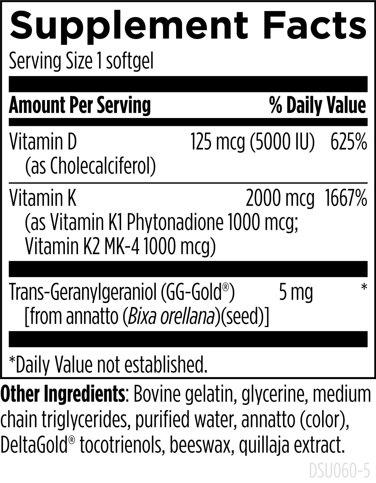Ingredients list of Designs for Health D-Evail Vitamin D3 & K2