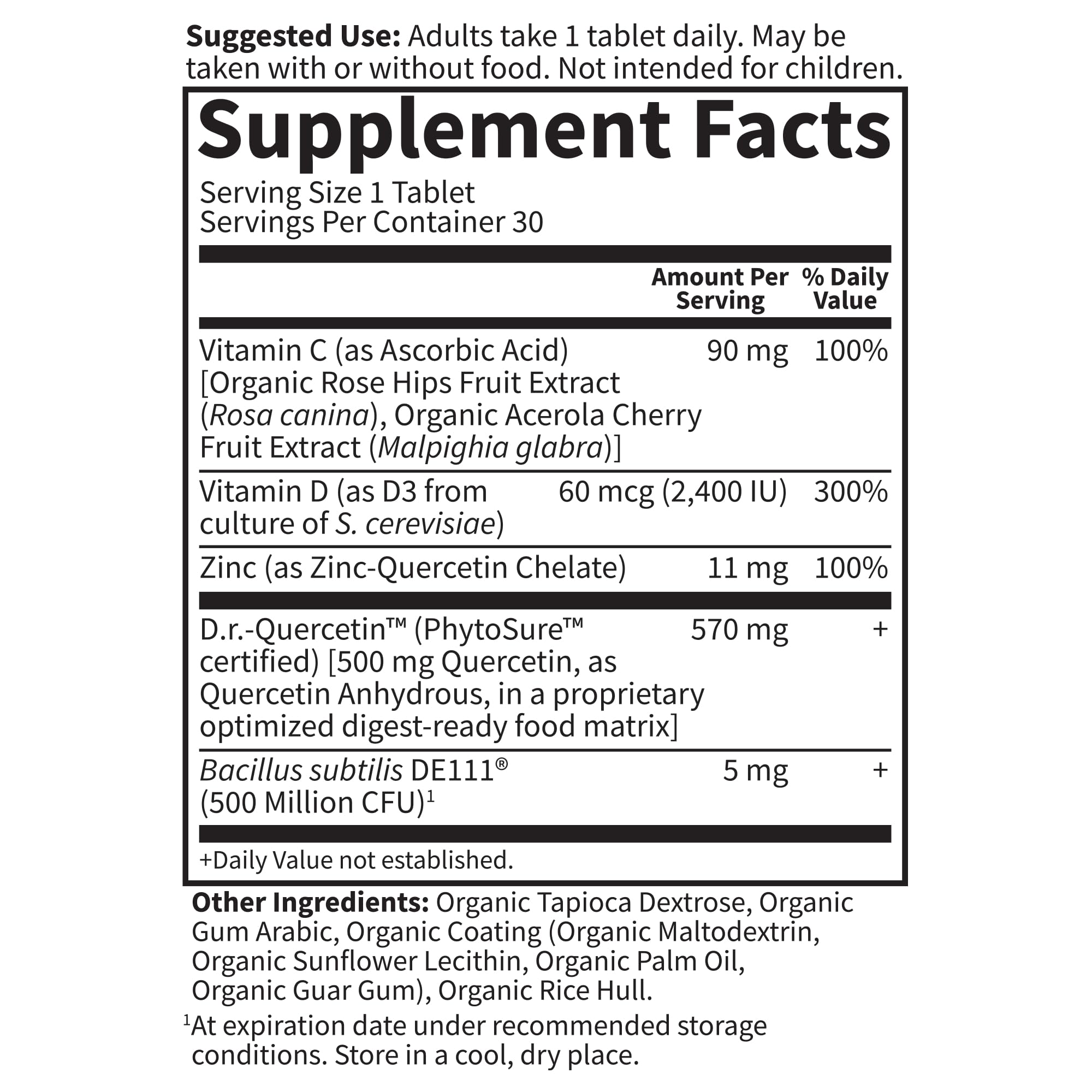 Ingredients list of Garden of Life Quercetin daily wellness