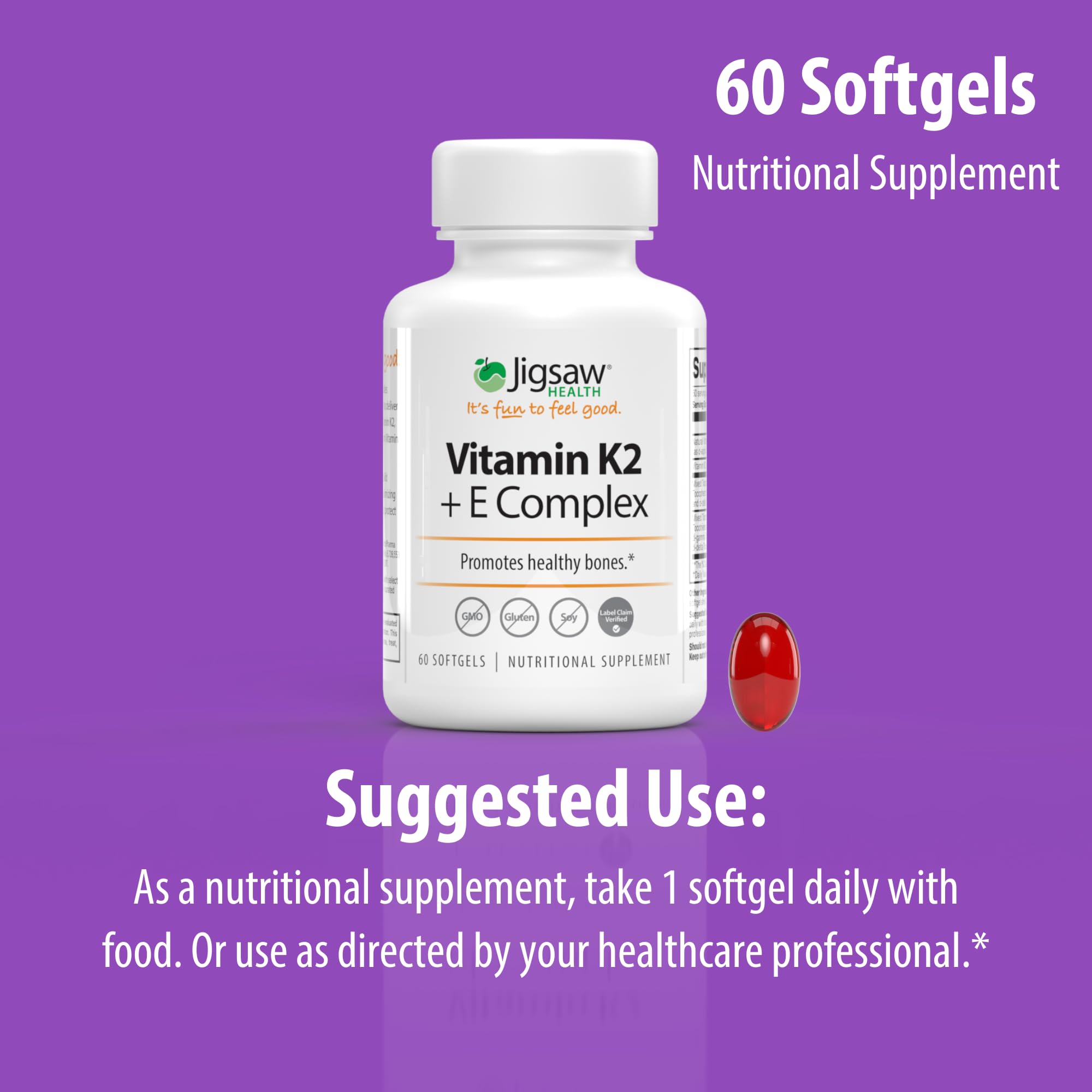 Ingredients list of Jigsaw Health Vitamin E & K2 supplement