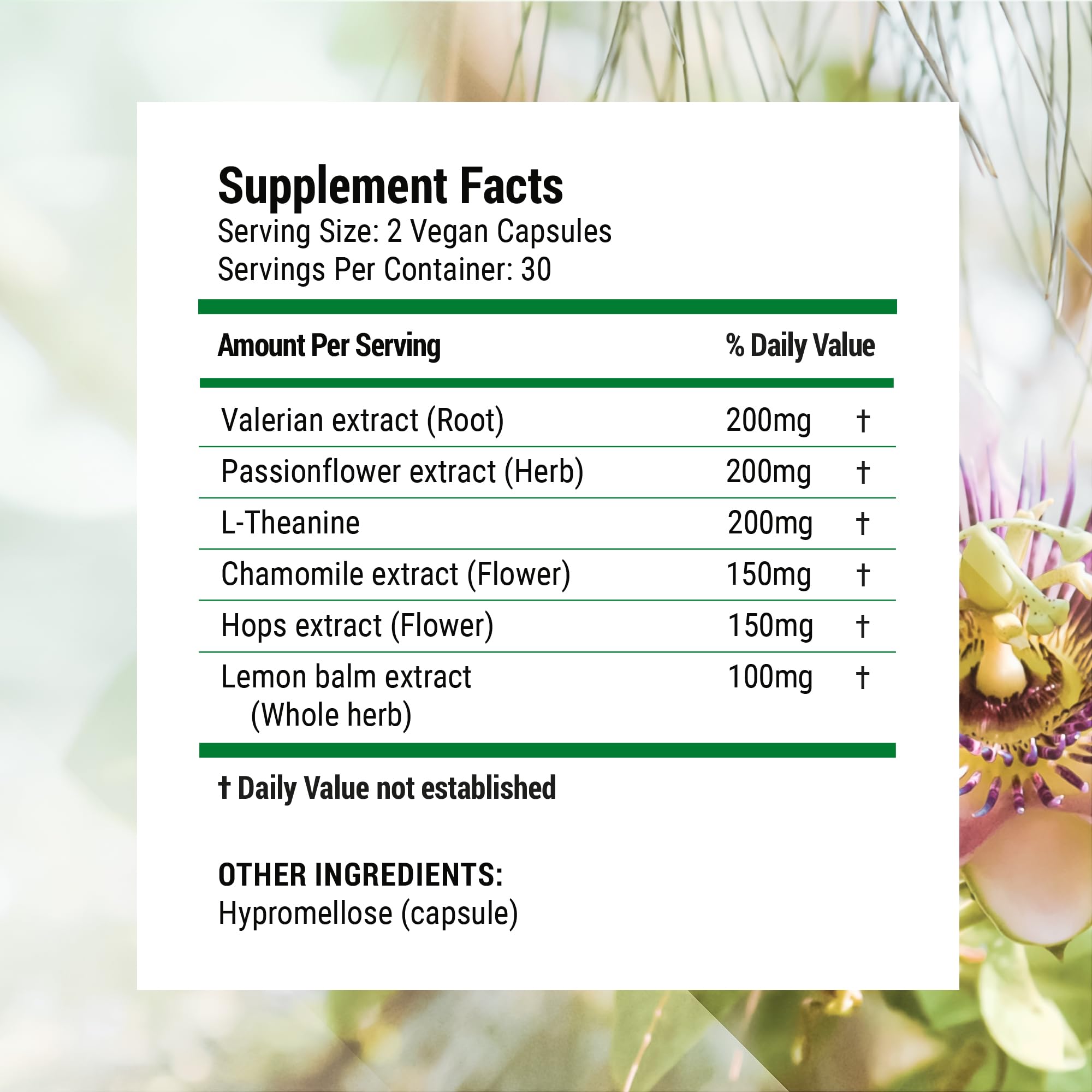 Ingredients list of Nested Naturals Luna Melatonin-Free Sleep Aid