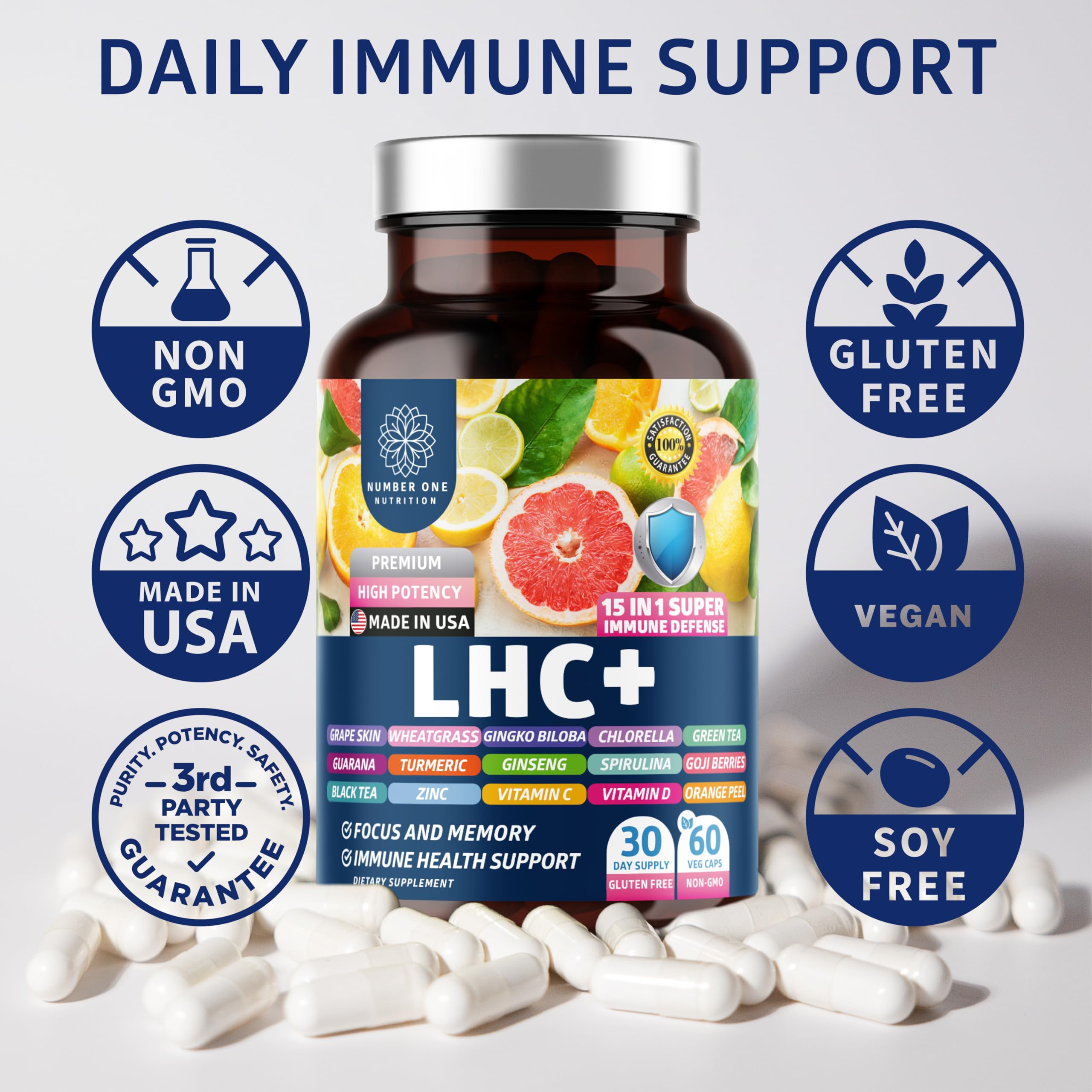 Ingredients list of Number One Nutrition LHC+ daily wellness Support supplement