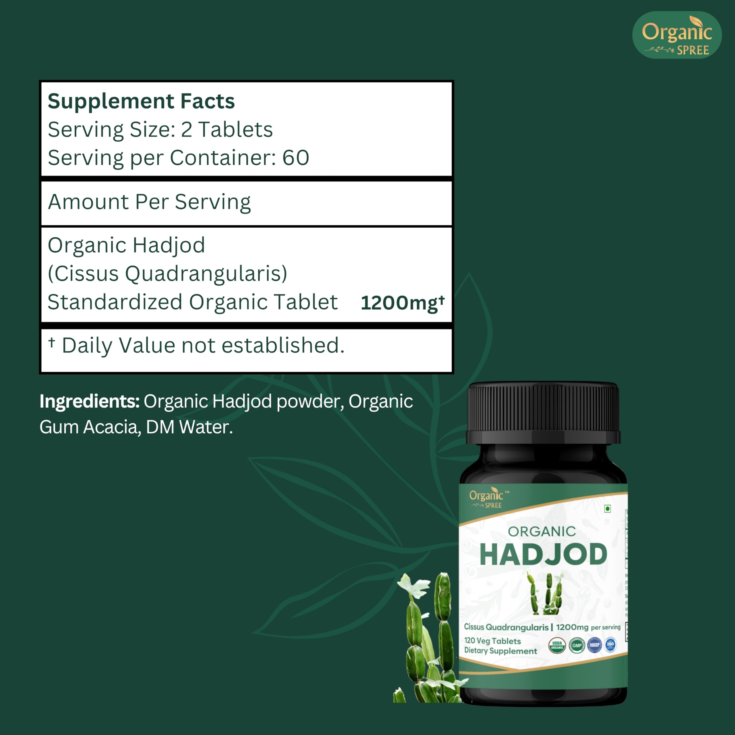 Ingredients list of ORGANIC SPREE Cissus Quadrangularis Tablets