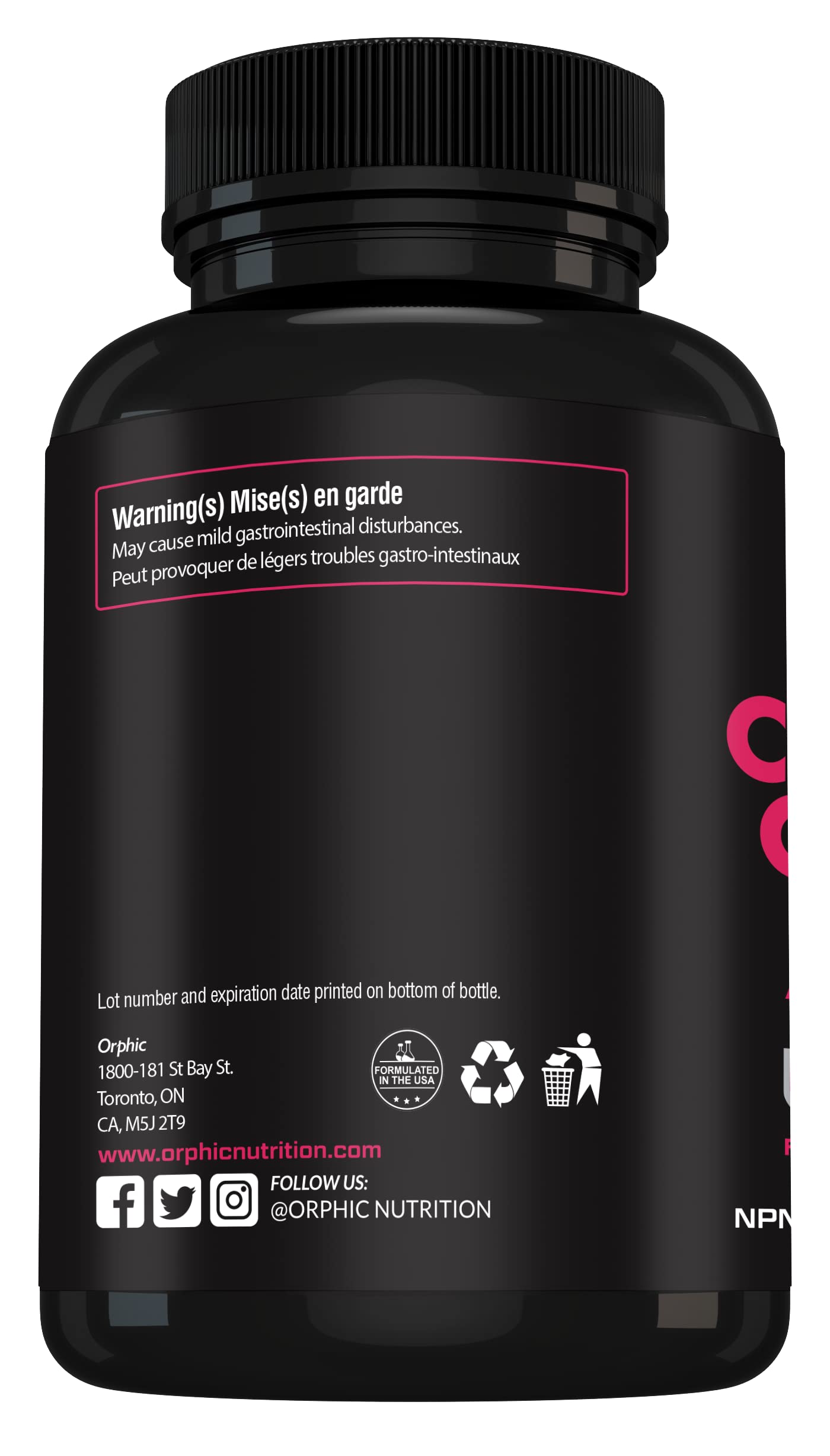 Ingredients list of ORPHIC NUTRITION Collagen Capsules on packaging