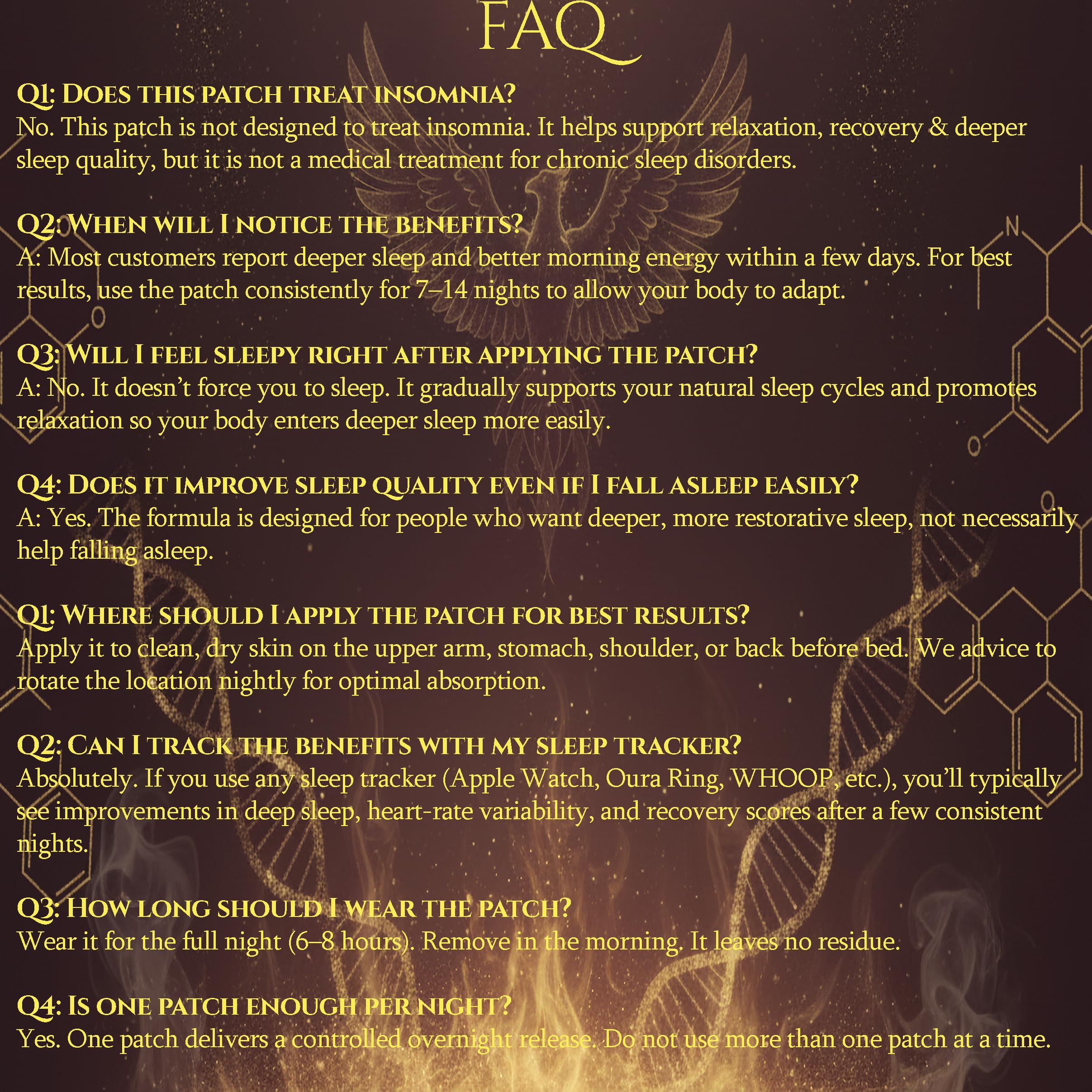 Ingredients list of Phoenix Signature Melatonin Sleep Patches