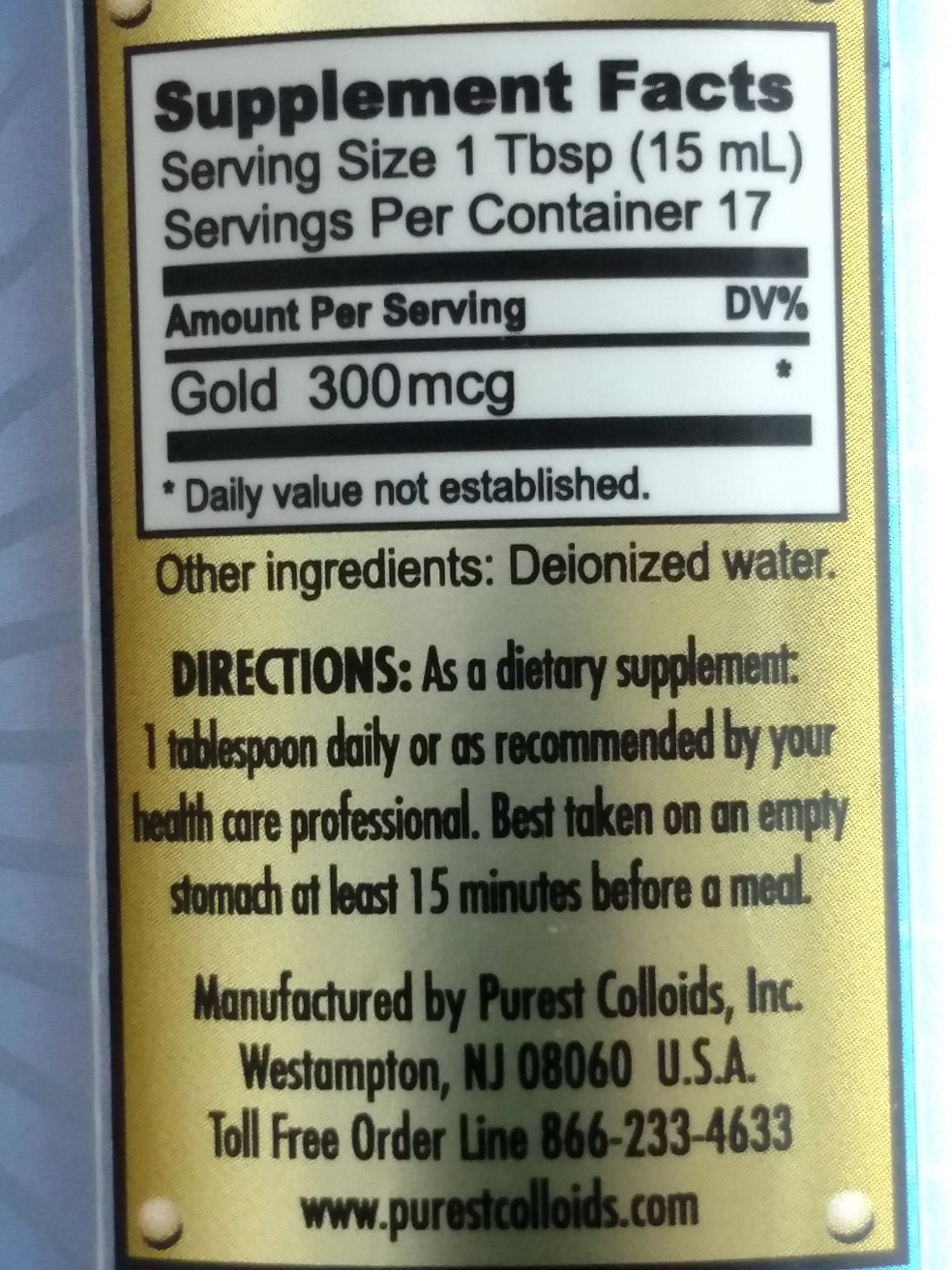 Ingredients list of Purest Colloids Colloidal Gold