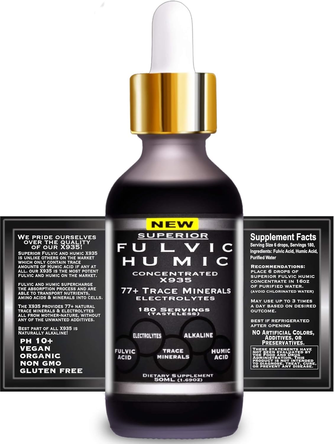 Ingredients list of quality FULVIC HUMIC X935 Fulvic Acid Drops
