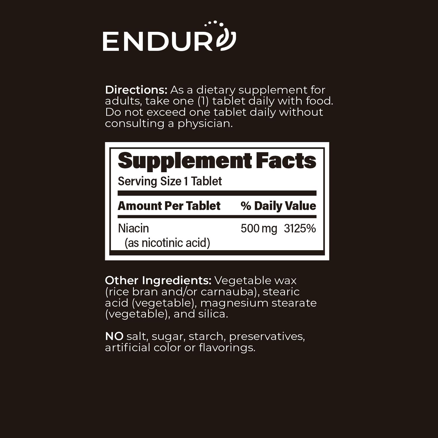 Ingredients list of use Products use-ACIN B3 Niacin 500mg Tablets