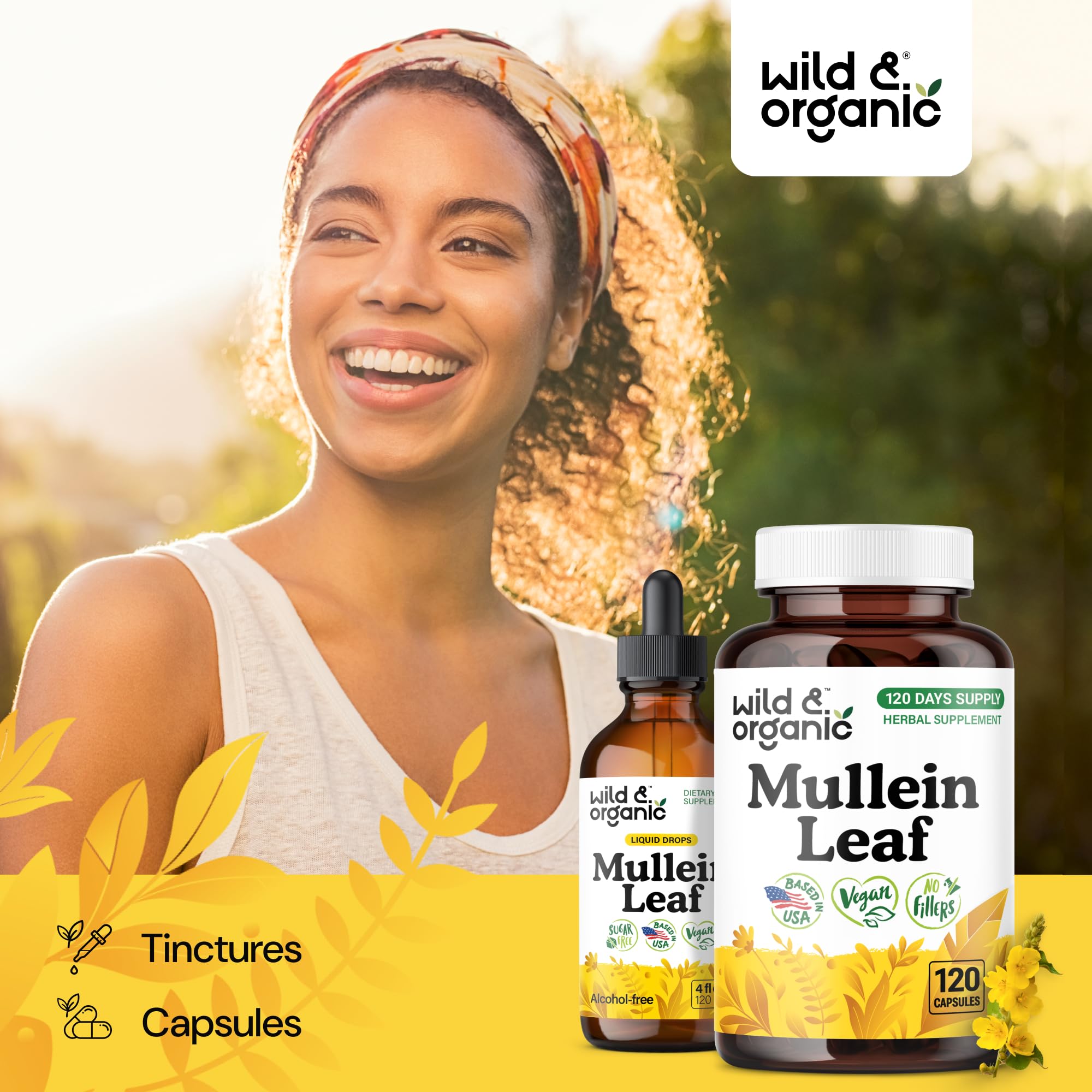 Ingredients list of Wild & Organic Mullein Capsules on packaging