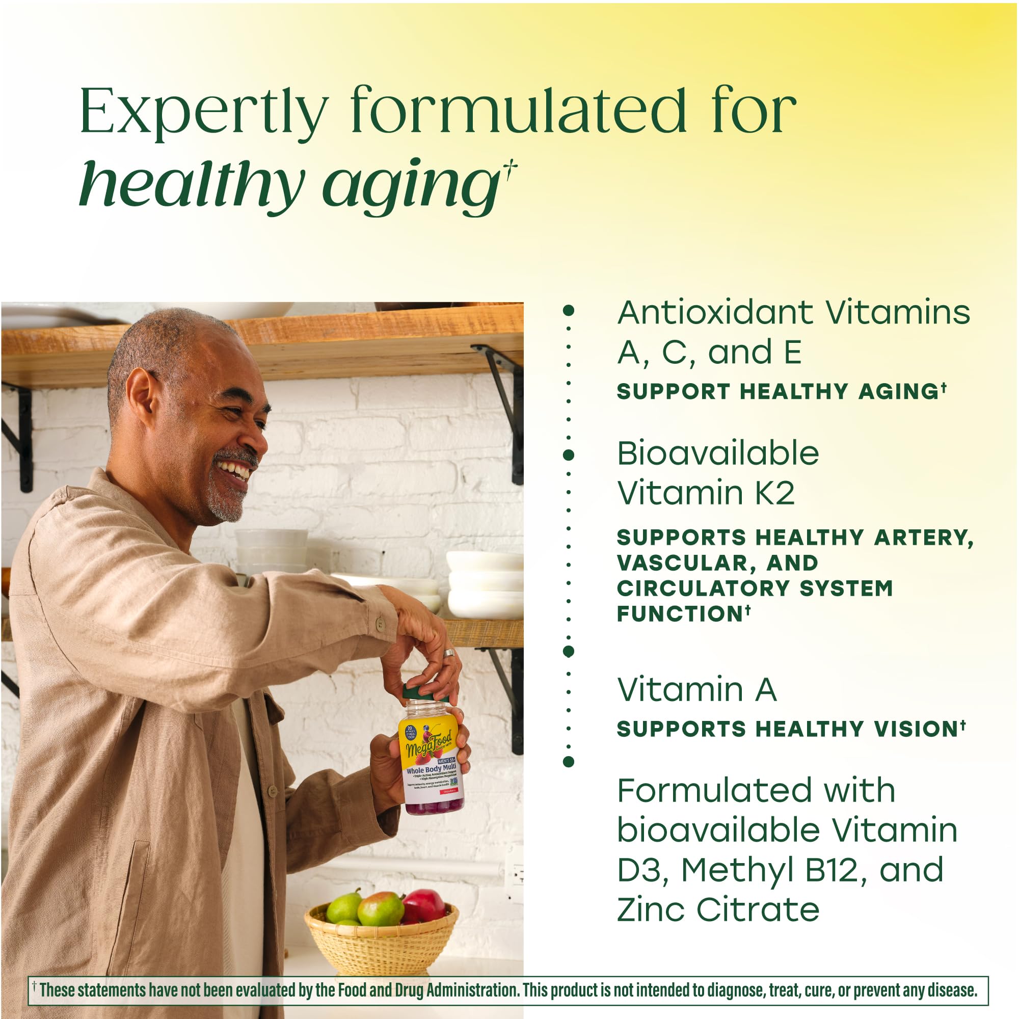Ingredients list on MegaFood Men's 55+ Multivitamin Gummies packaging