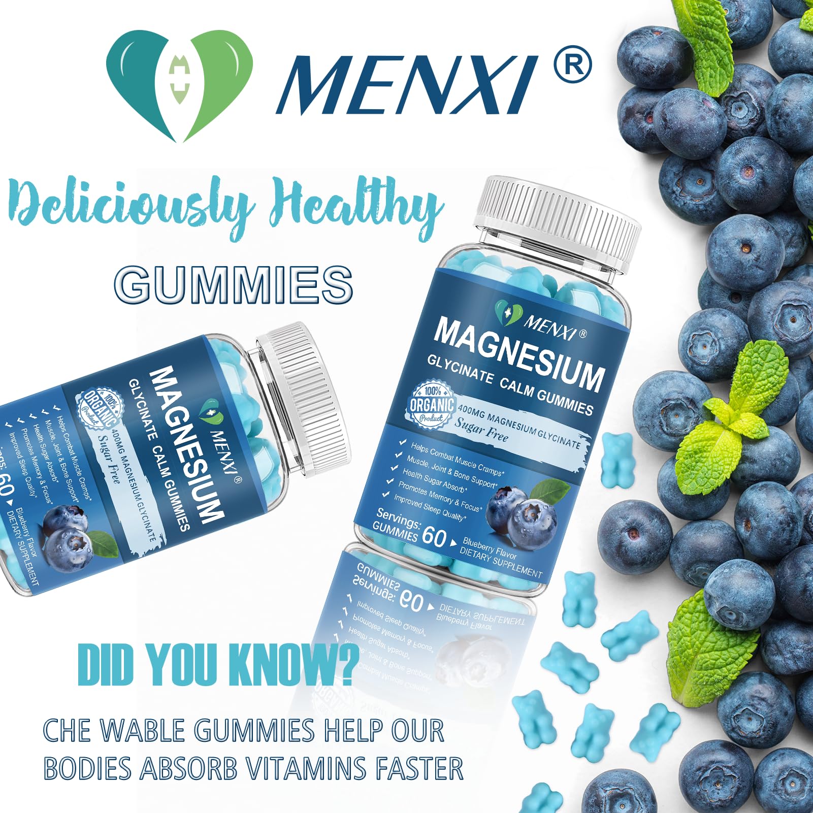 Ingredients list on MENXI Magnesium Gummies packaging