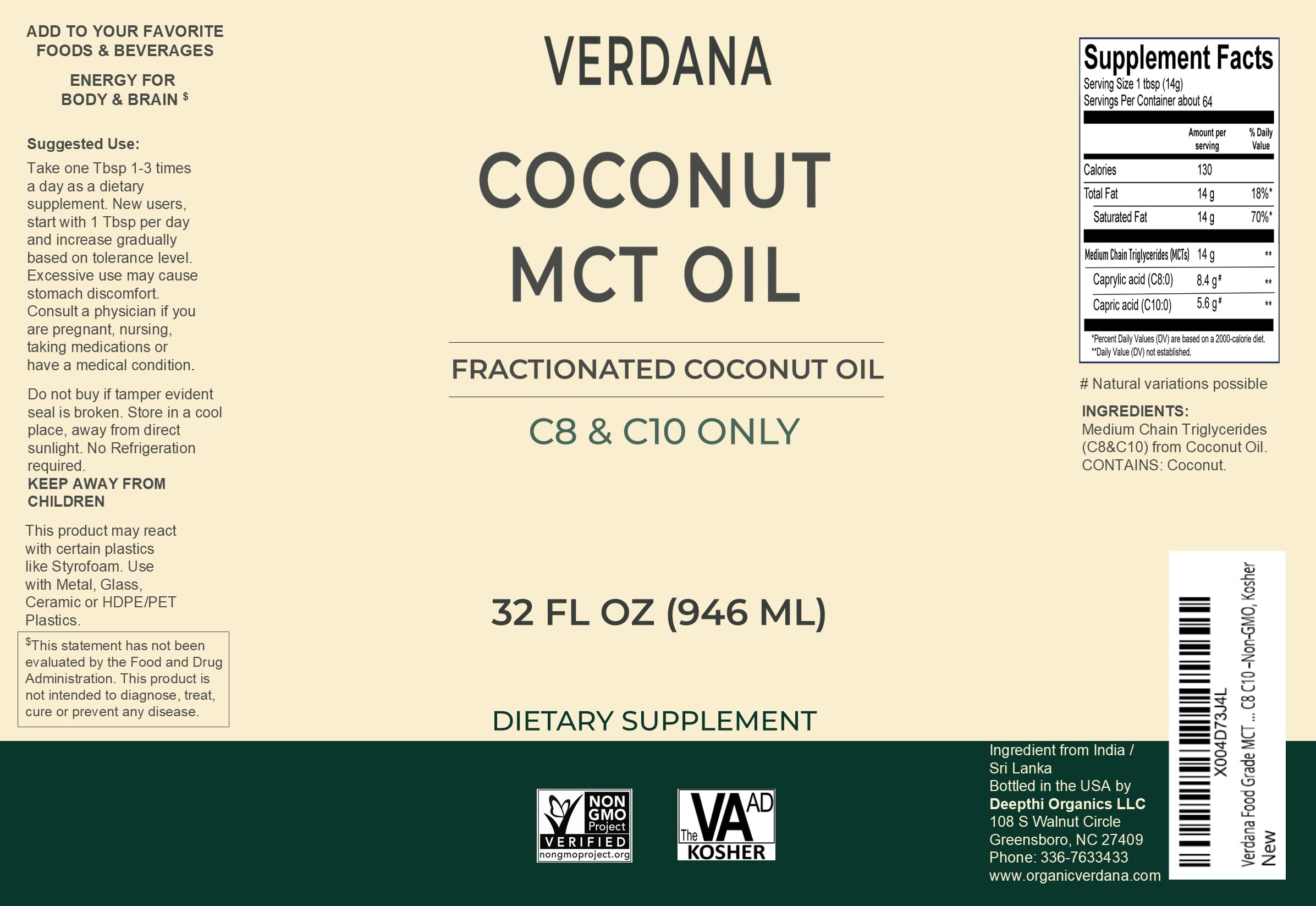 Ingredients list on Verdana MCT Oil bottle