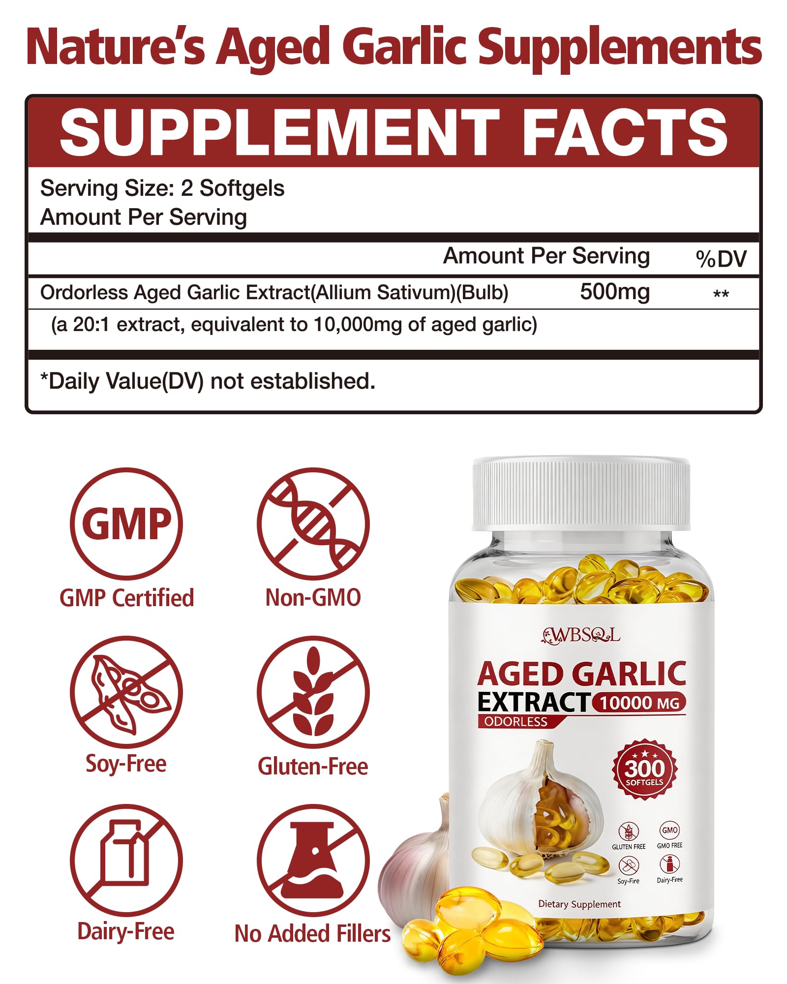 Ingredients list on WBSQL Aged Garlic Extract Softgels
