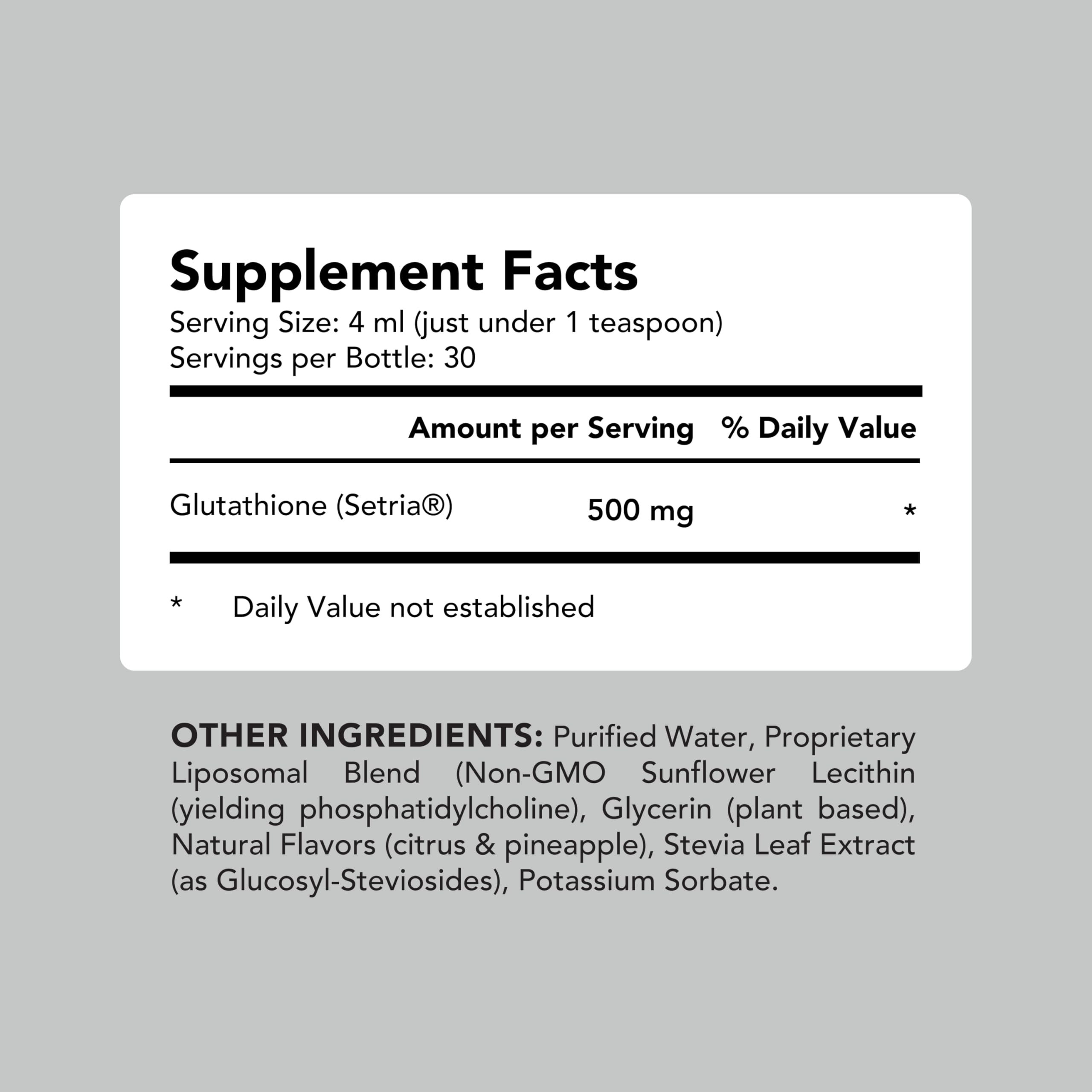 Ingredients of AMANDEAN Glutathione Liquid Antioxidant