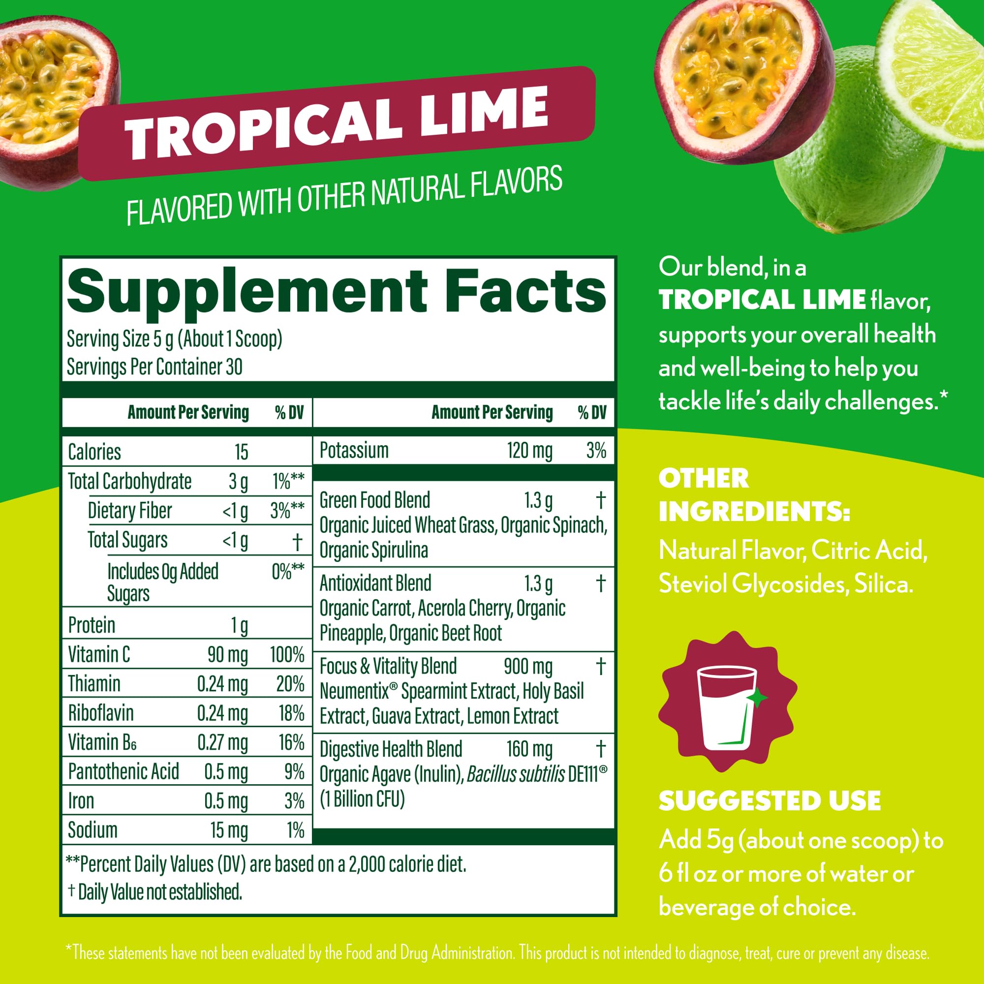 Ingredients of Amazing Grass Sweet Greens Blend Powder Tropical Lime