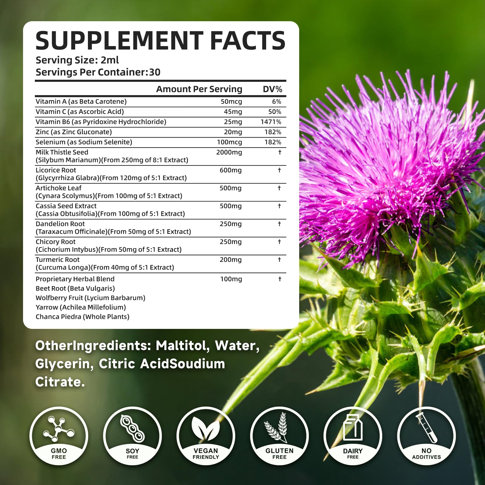 Ingredients of BVIVLOO Milk Thistle 2000mg supplement