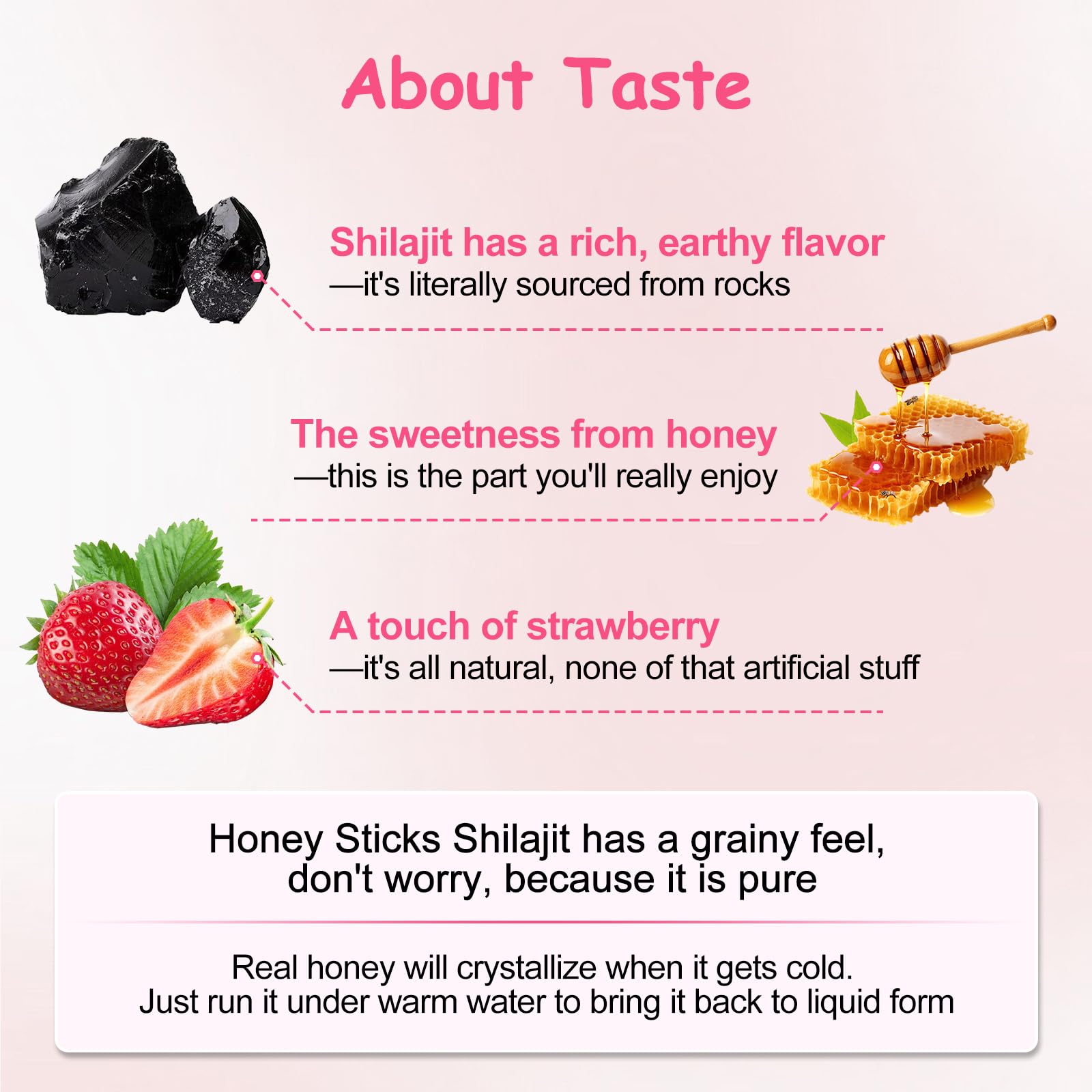 Ingredients of Dmtdnid Shilajit Honey Sticks on packaging