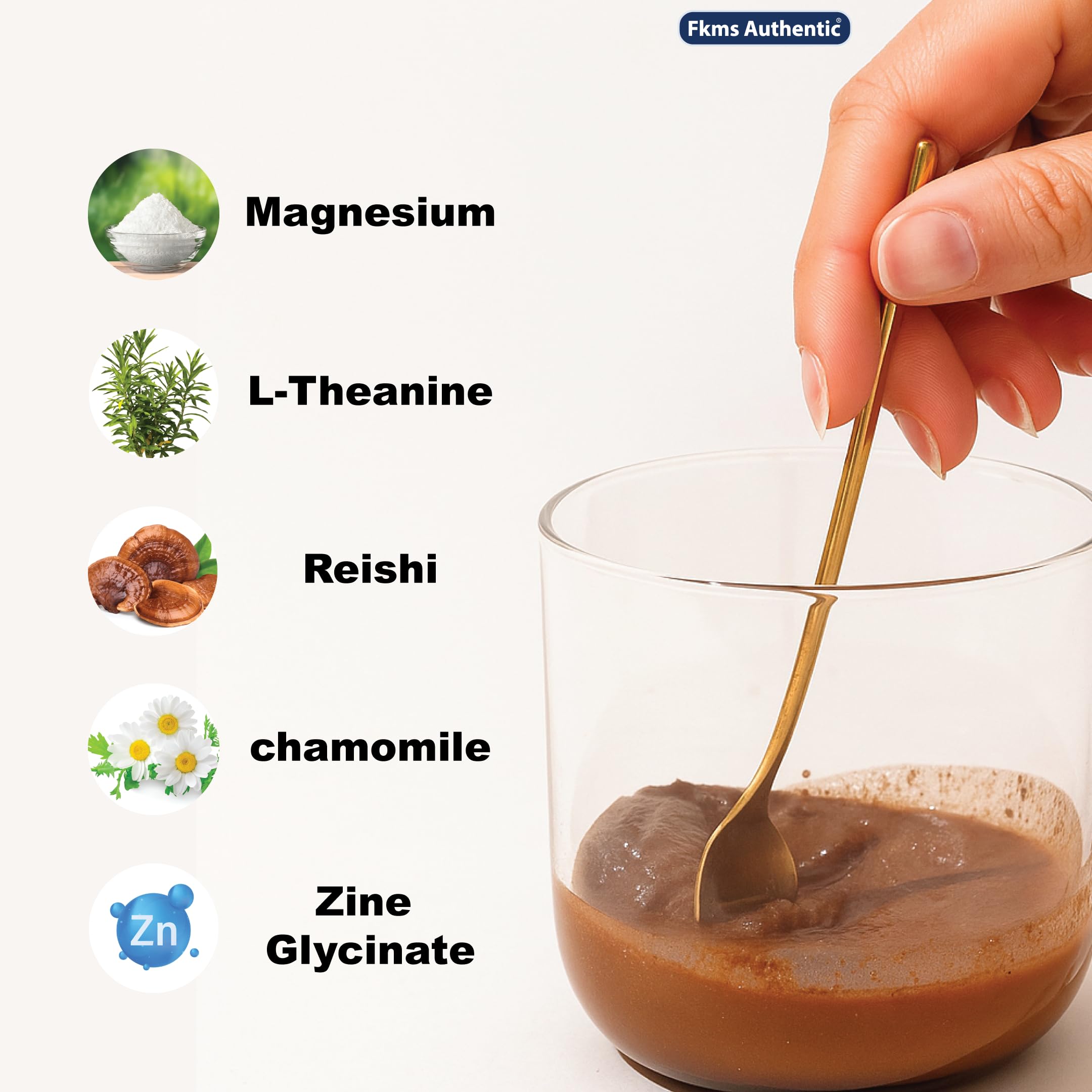 Ingredients of FKMS AUTHENTIC Nighttime Magnesium Hot Cocoa displayed