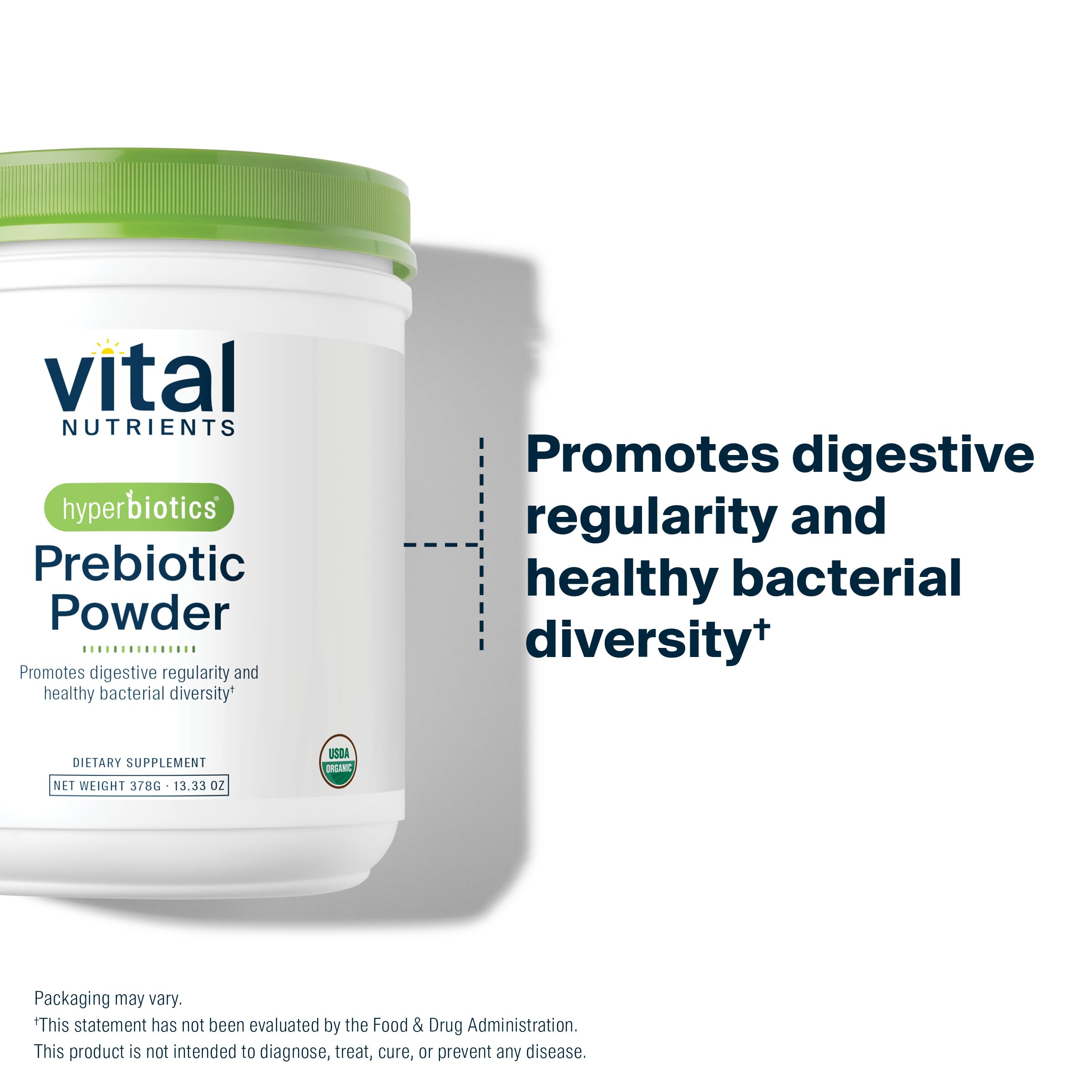 Ingredients of Hyperbiotics Prebiotic Powder displayed on a table