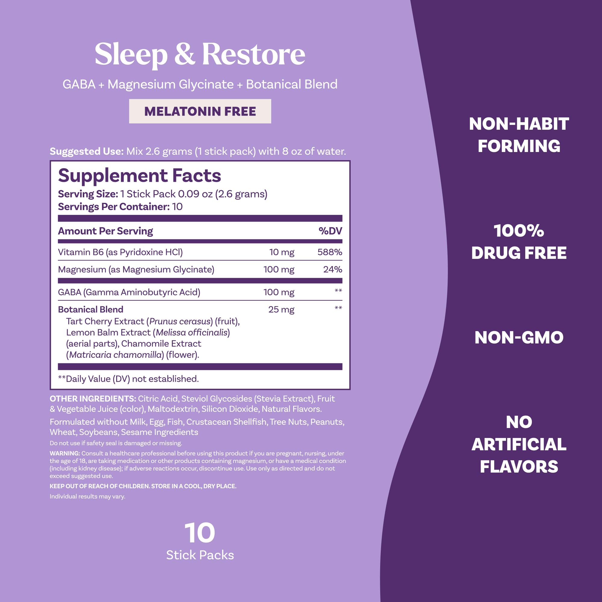 Ingredients of Natrol Sleep & Restore Magnesium Drink Mix