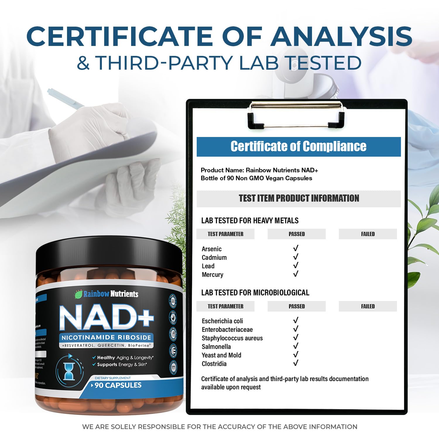 Ingredients of Rainbow Nutrients NAD+ Supplement