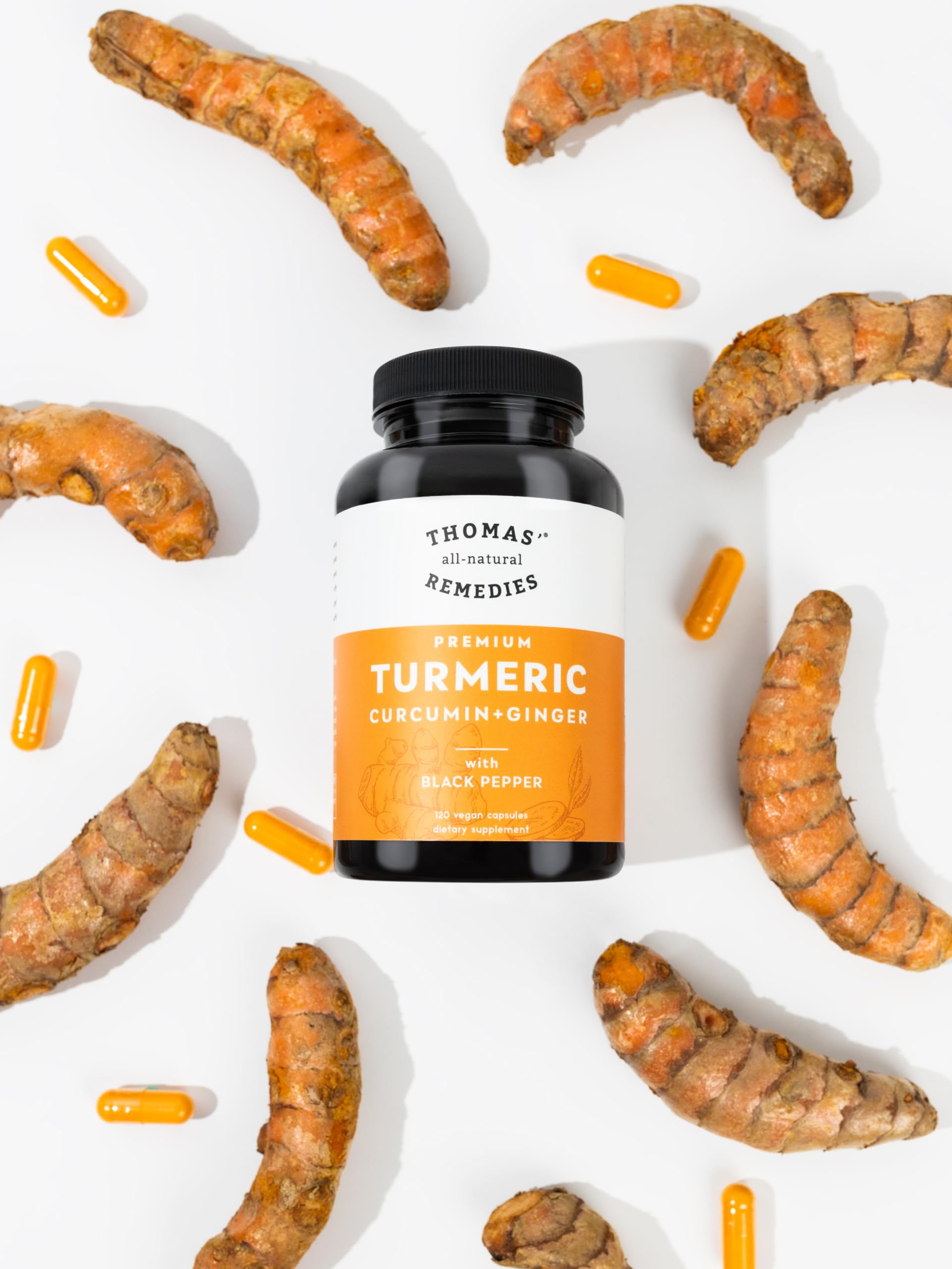 Ingredients of Thomas' all-natural Remedies Turmeric Ginger Supplement