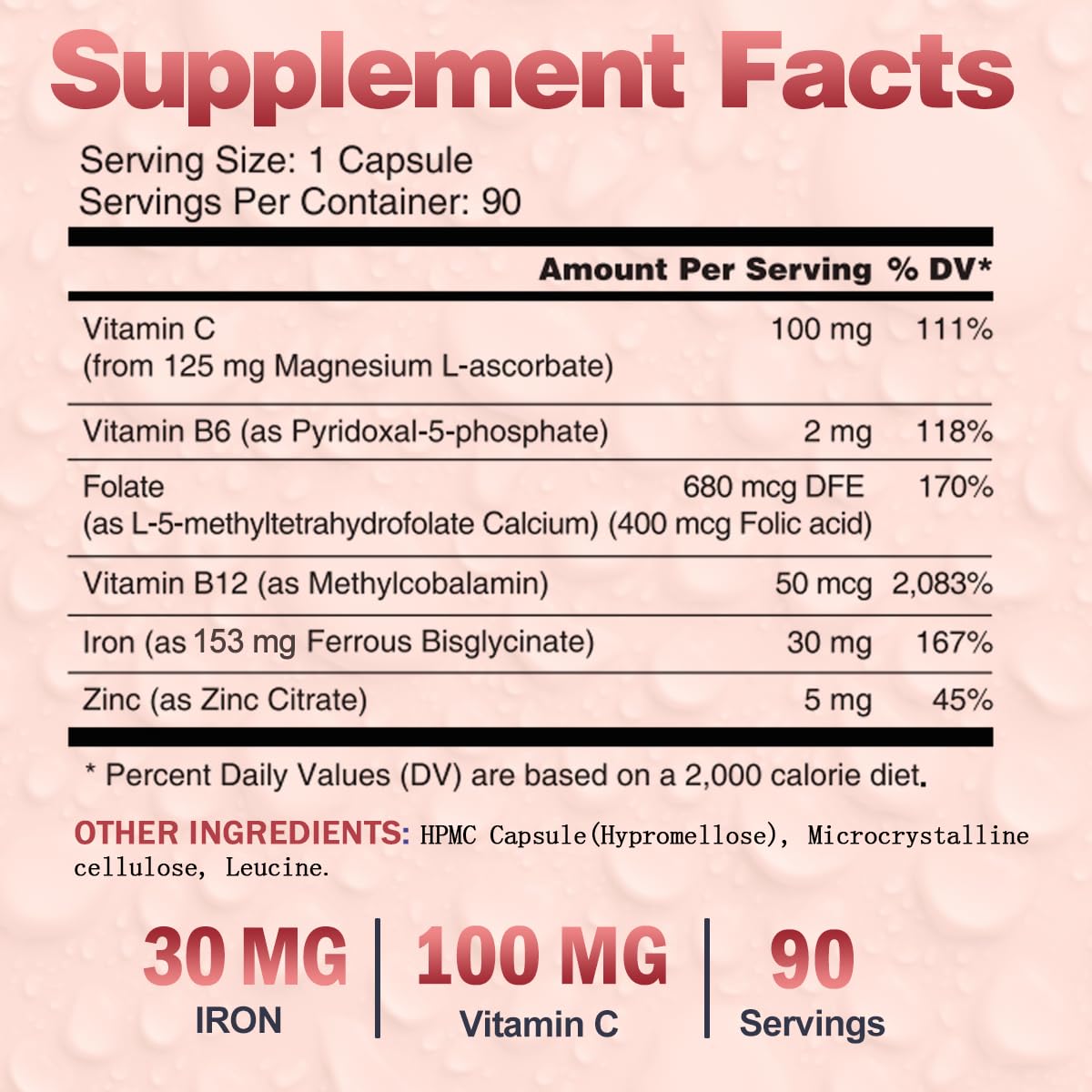 Ingredients of VEGEPOWER Iron Bisglycinate Supplement