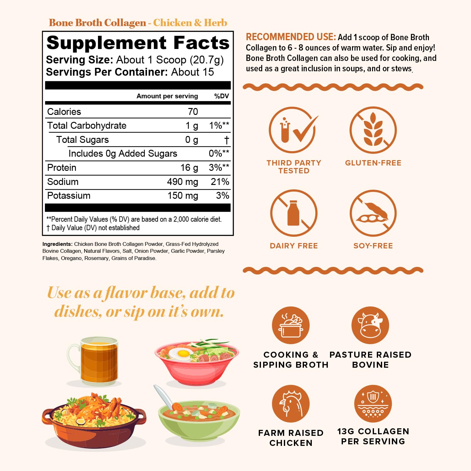 Ingredients of Vitauthority Bone Broth Collagen Chicken Noodle