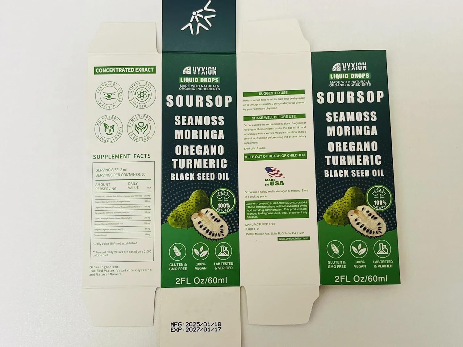 Ingredients of Vyxion Soursop Graviola Liquid Drops