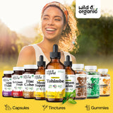 Ingredients of Wild & Organic Yohimbe Drops displayed