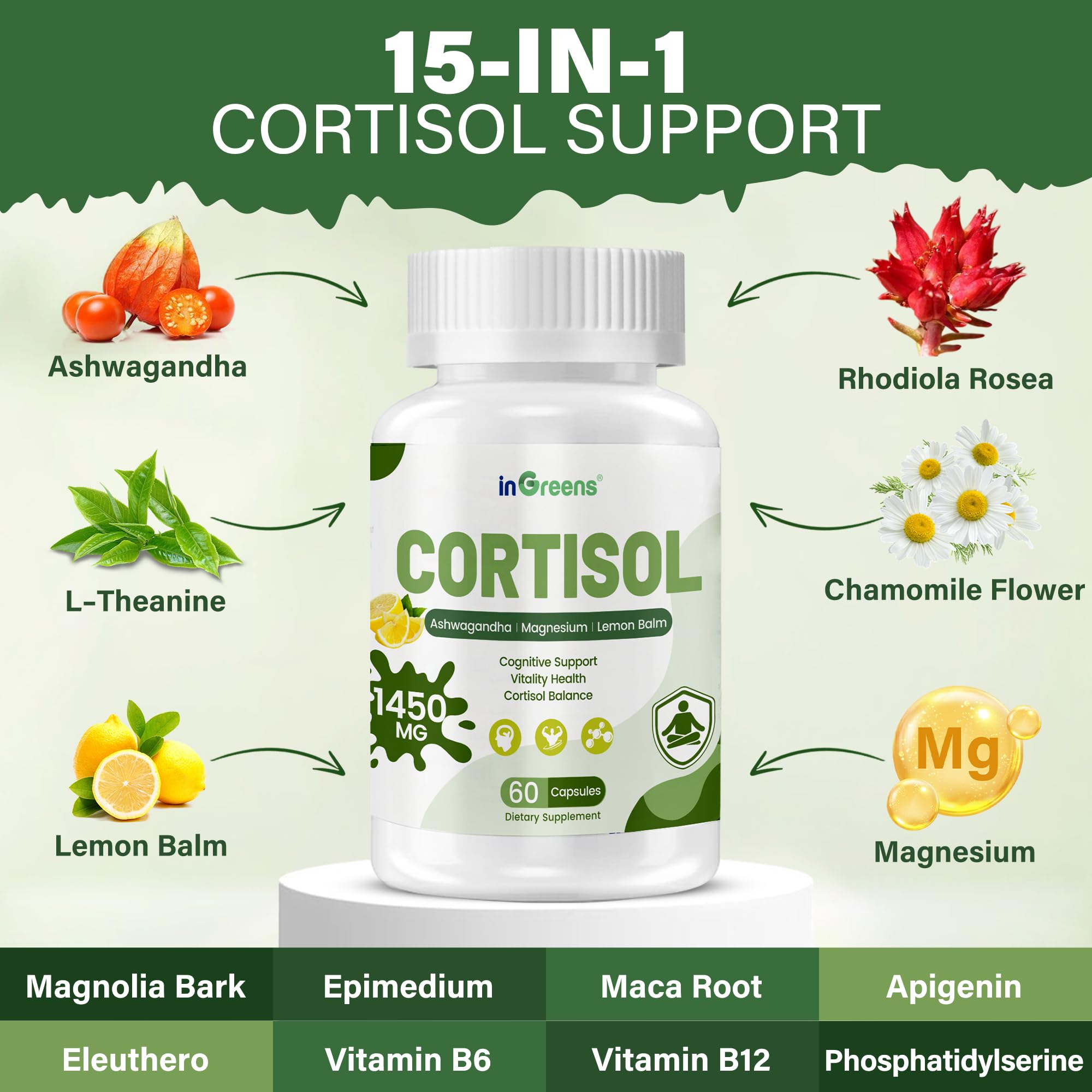 inGreens Cortisol Supplement ingredients list on packaging