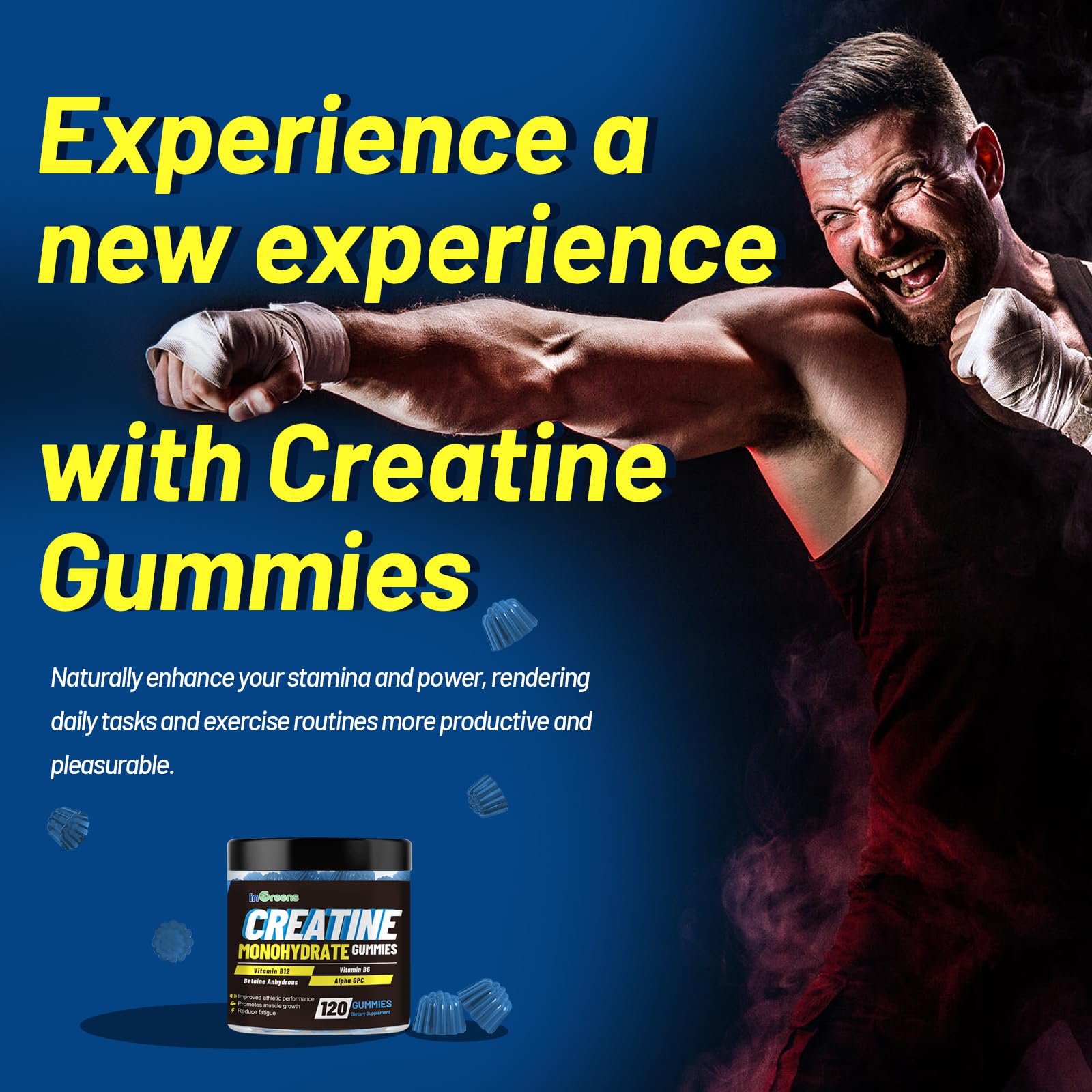 inGreens Creatine Gummies on a desk with fitness gear
