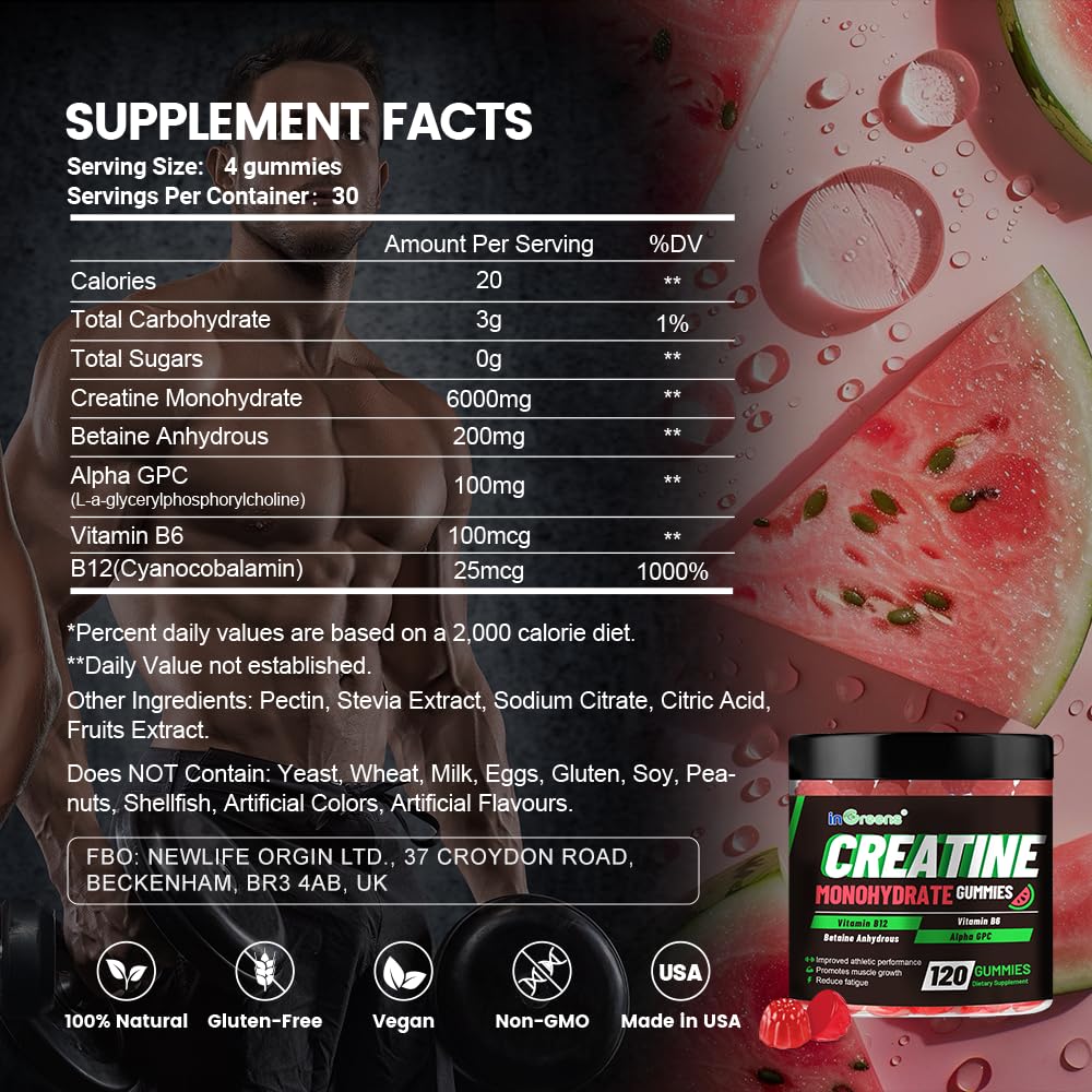 inGreens Creatine Gummies showing natural mixed berry flavour