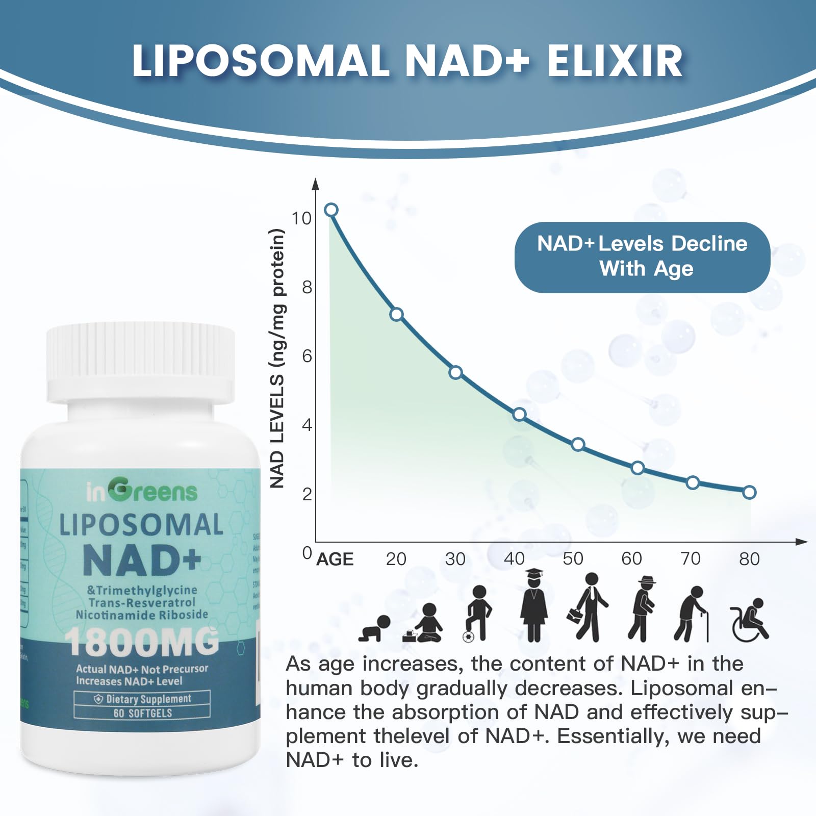 inGreens Liposomal NAD+ Supplement 1800mg back view