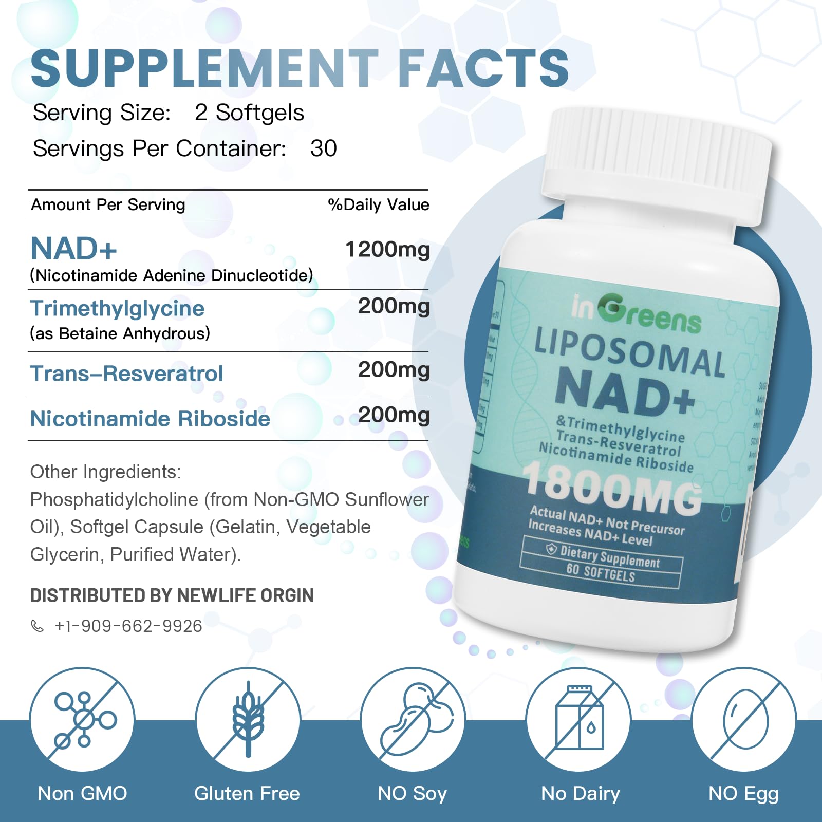 inGreens Liposomal NAD+ Supplement 1800mg side view