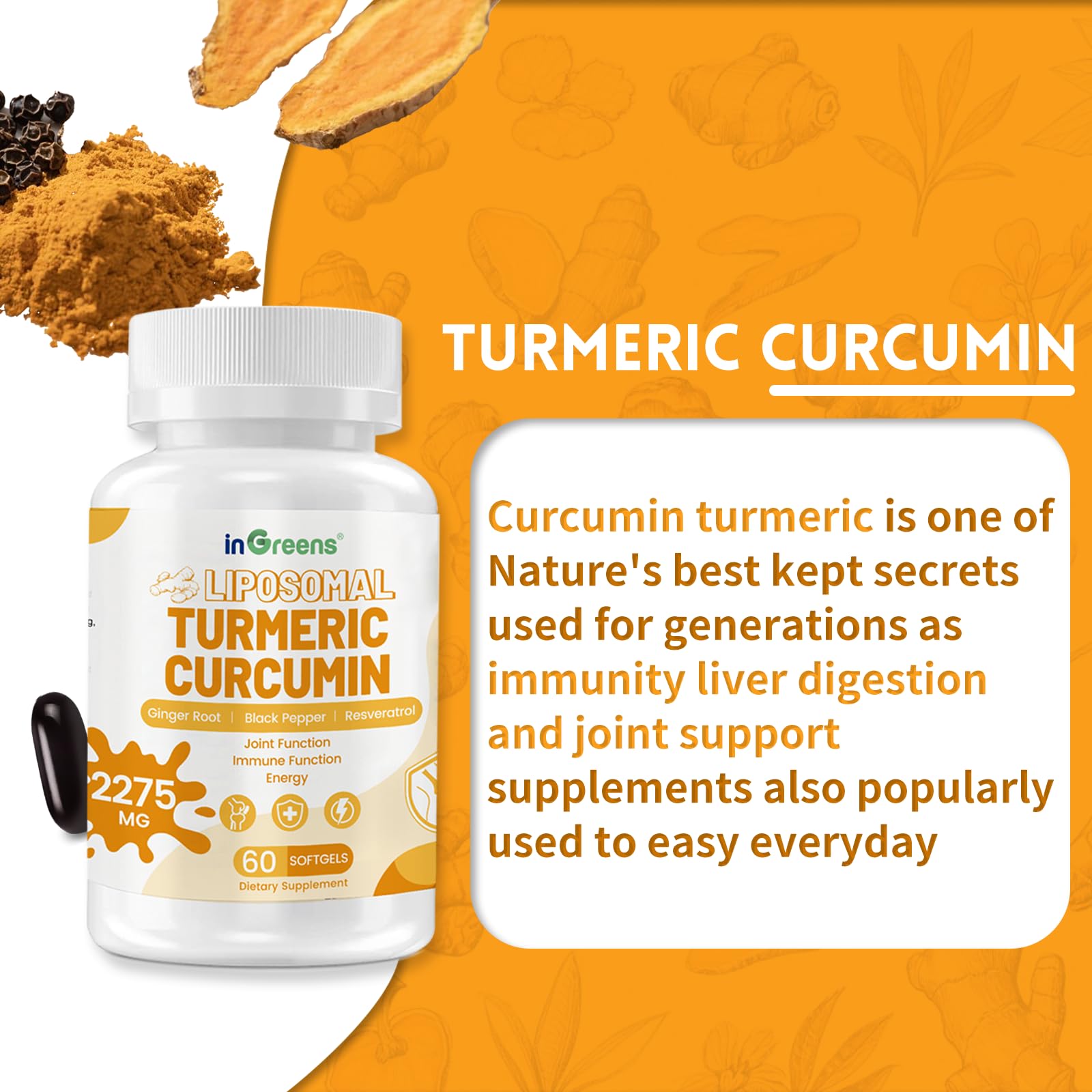 inGreens Liposomal Turmeric Supplement back view with ingredient list