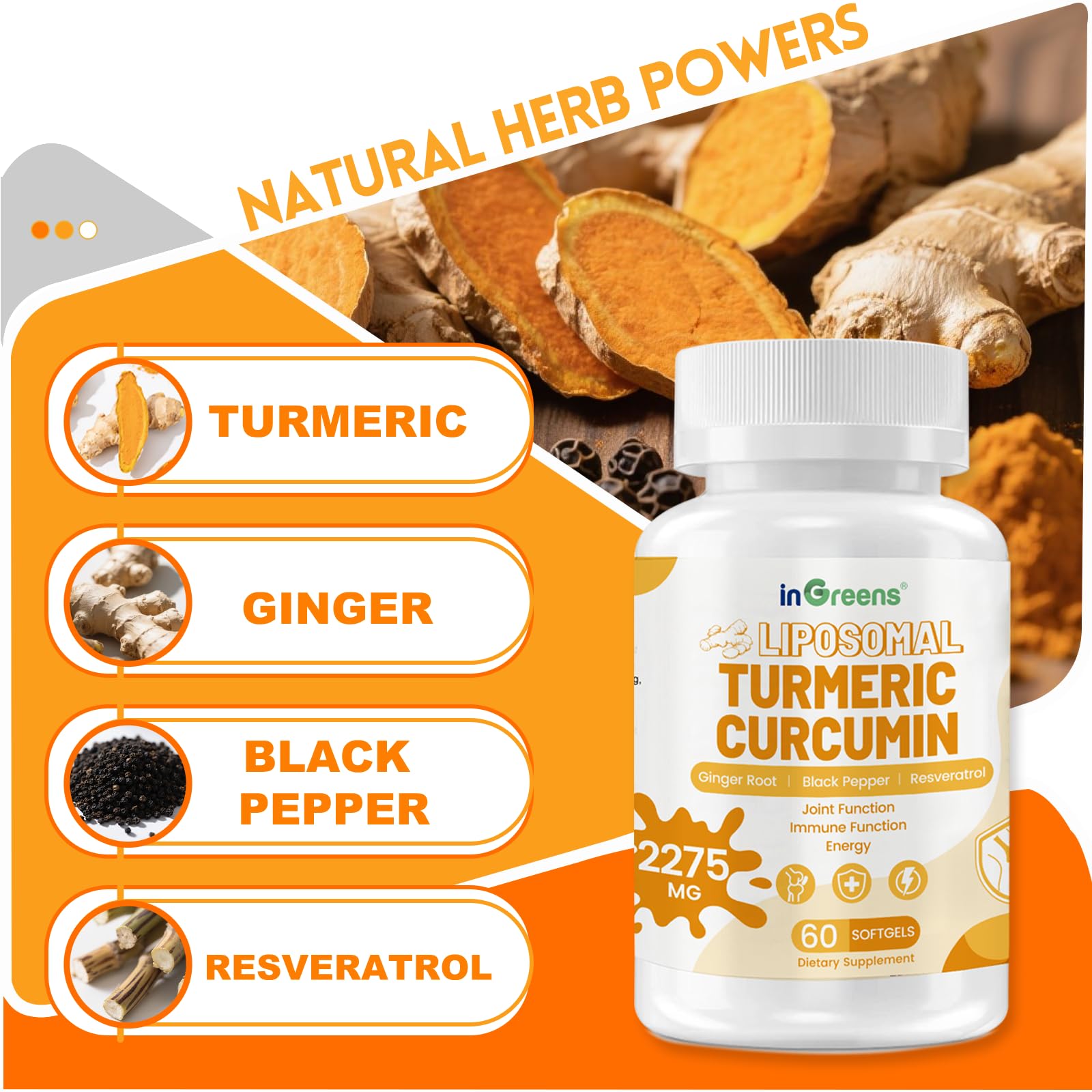 inGreens Liposomal Turmeric Supplement showing dosage instructions