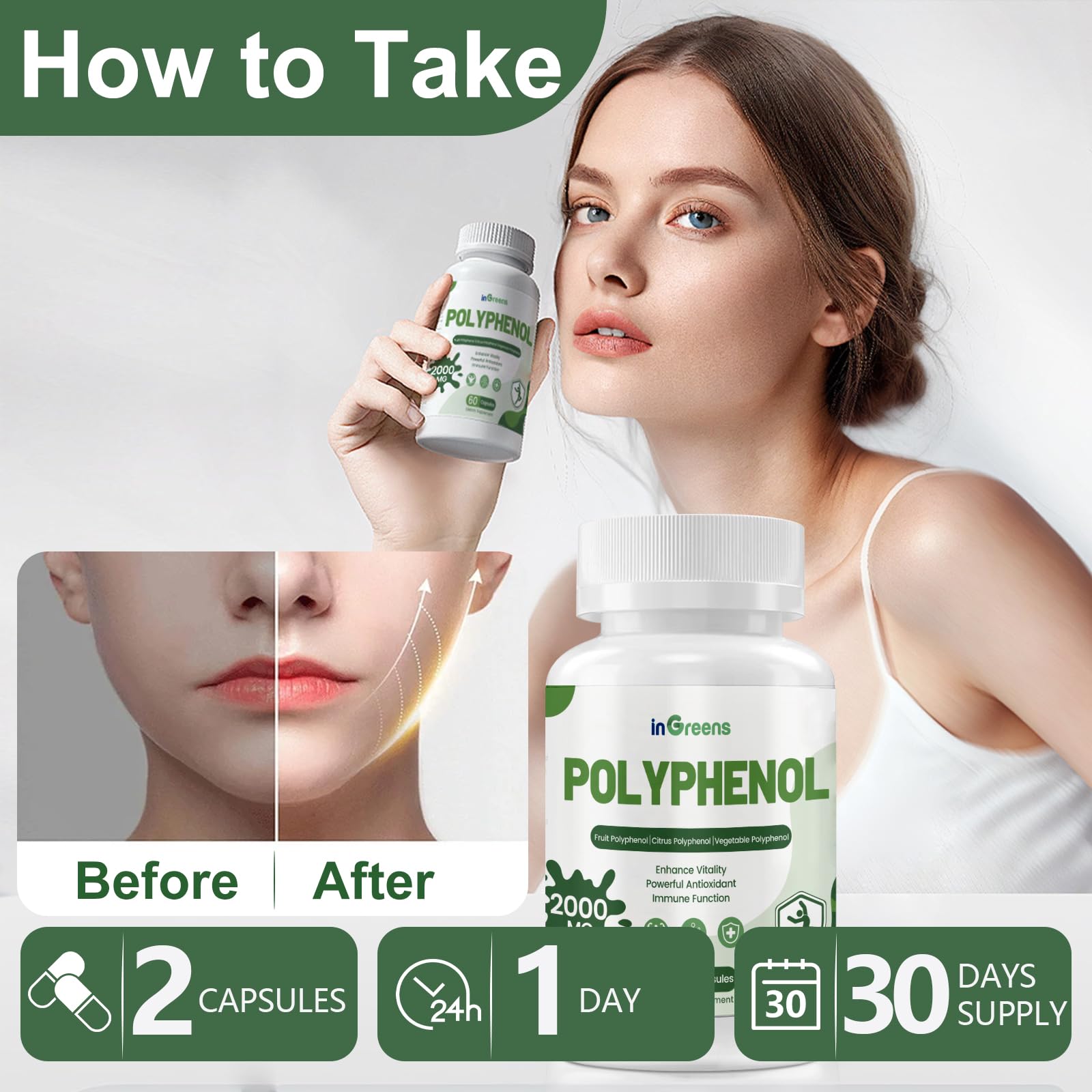 inGreens Resveratrol 2000mg supplement close-up of capsules