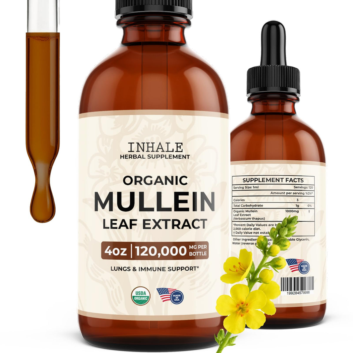 Inhale Mullein Drops 4oz front view with label