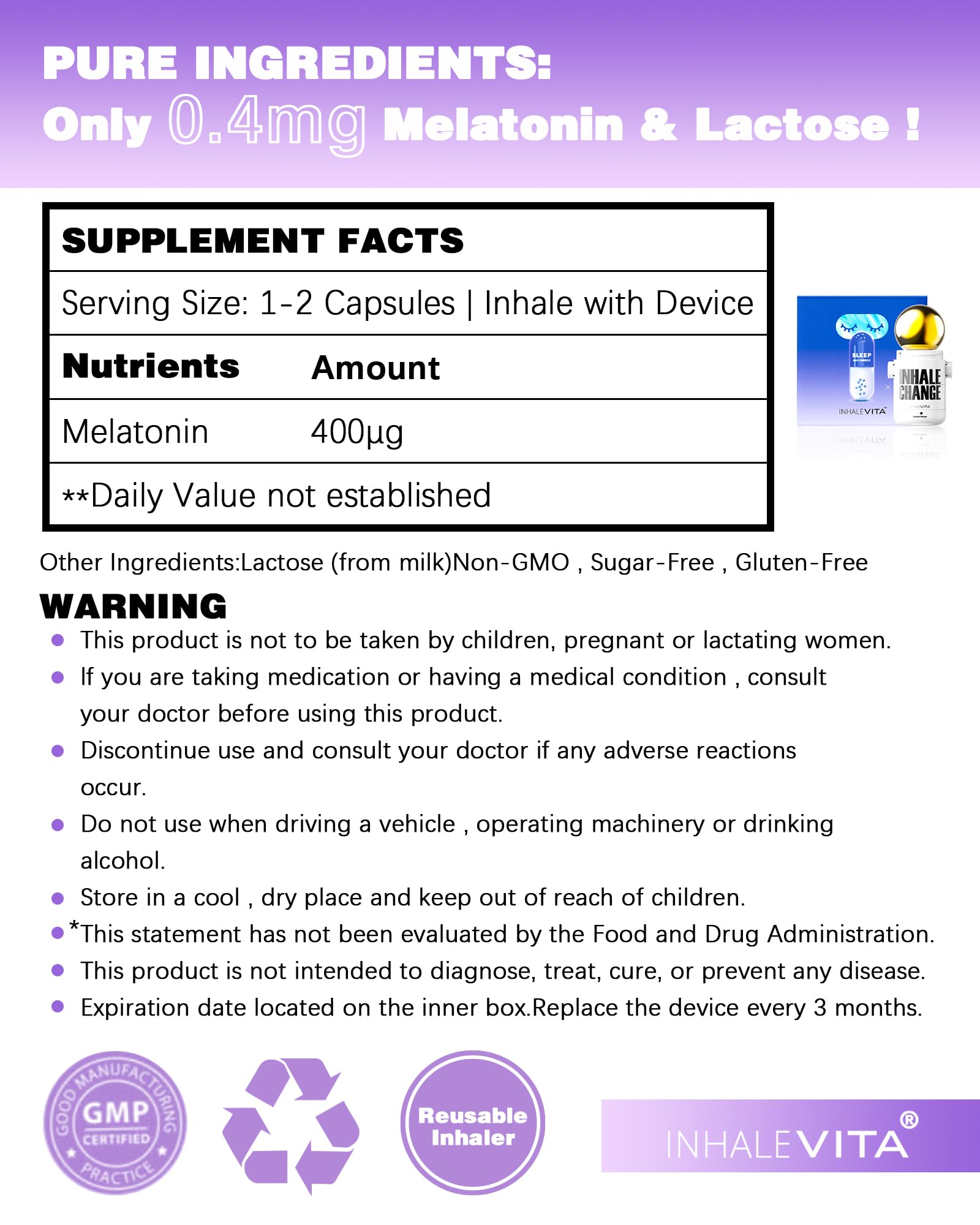 INHALEVITA Melatonin capsules, 0.4mg dosage